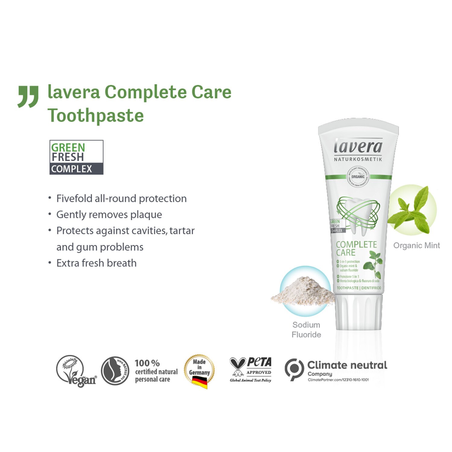 Lavera Crema Dental (Cuidado Completo) - Con Menta Orgánica & Floruro de Sodio 75ml/2.5oz