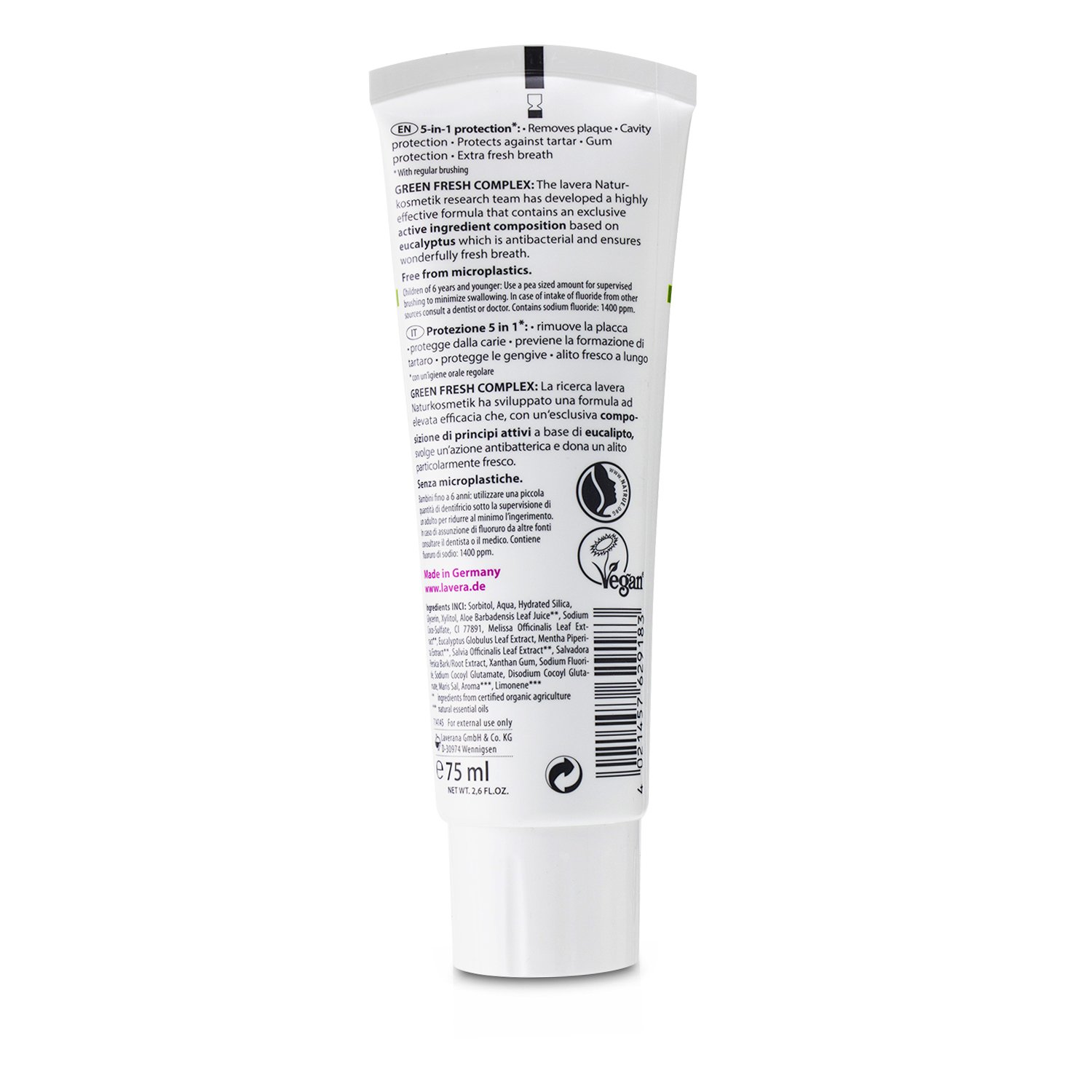 Lavera Crema Dental (Cuidado Completo) - Con Menta Orgánica & Floruro de Sodio 75ml/2.5oz