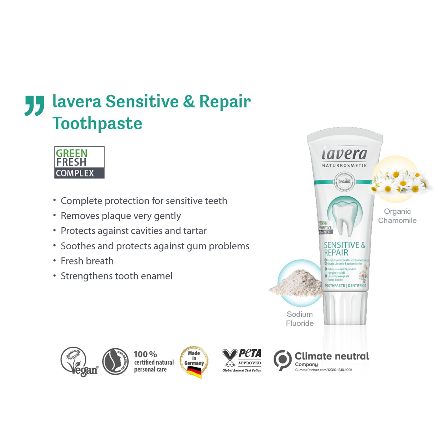 Lavera Toothpaste (Sensitive & Repair) - With Organic Camomile & Sodium Fluoride 75ml/2.5oz
