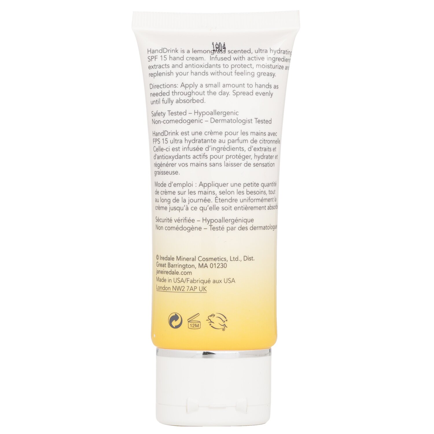 Jane Iredale HandDrink Hand Cream SPF15 קרם ידיים - Lemongrass 60ml/2.03oz