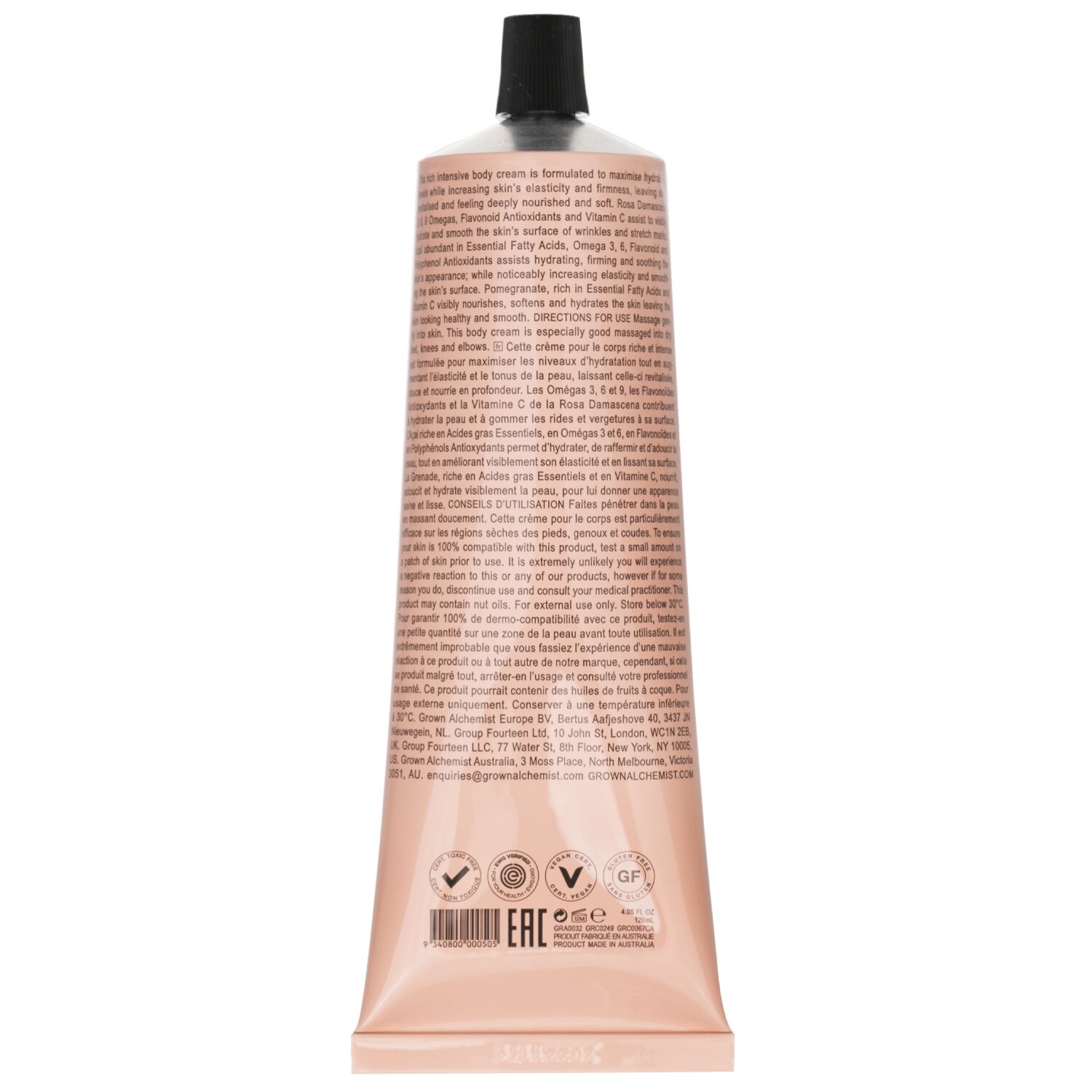 Grown Alchemist Intensywny krem do ciała - Rosa Damascena, Acai & Granat 120ml/4.23oz