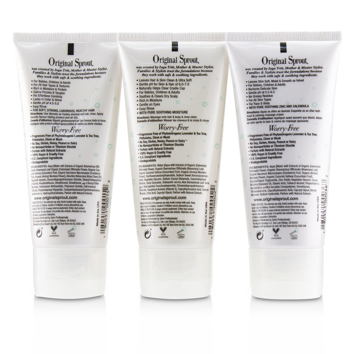 Original Sprout Set de Viaje Trio: 1x Acondicionador Profundo 90ml+1x Jabón de Bebé de Cabello y Cuerpo 90ml +1x Scrumptious Crema de Bebé 90ml (Para Bebés & Niños) 3pcs