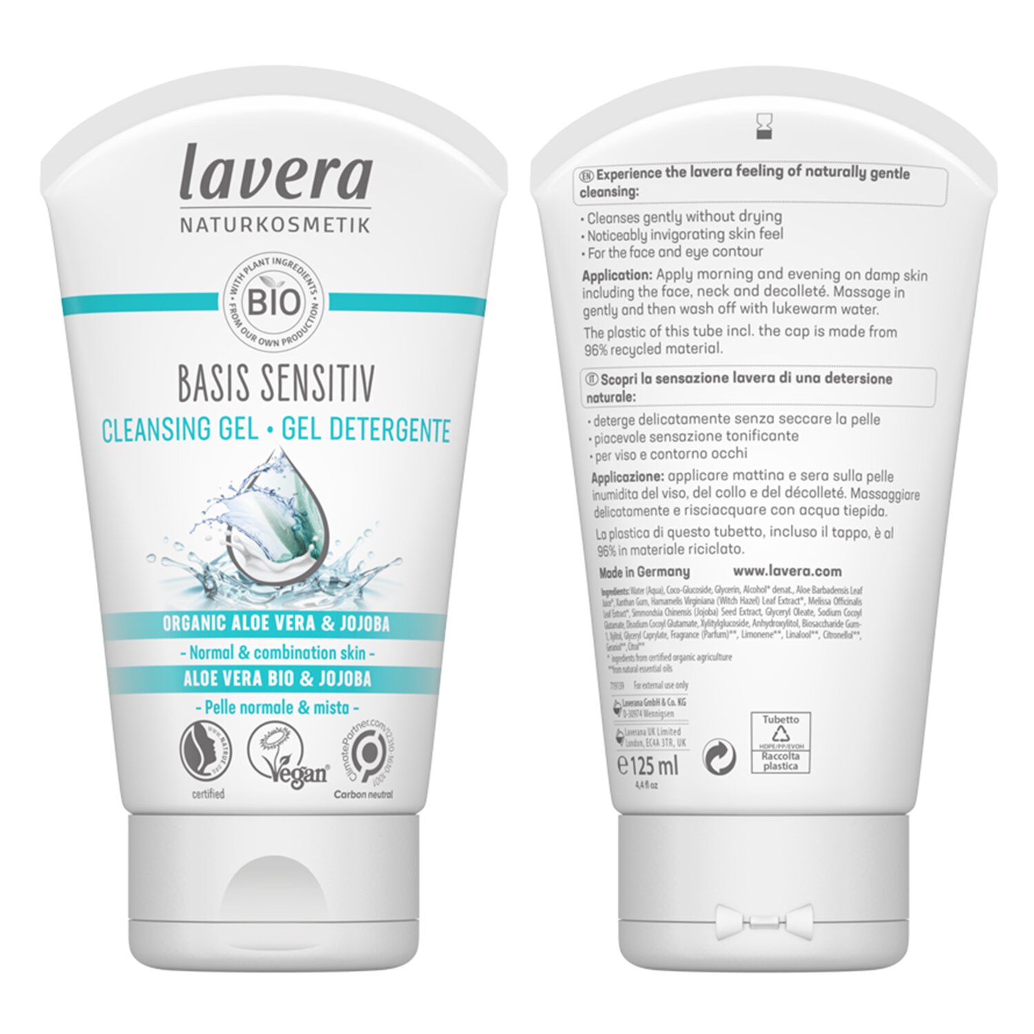 Lavera Basis Sensitiv Gel Limpiador - Organic Aloe Vera & Jojoba (Piel Normal & Mixta) 125ml/4oz