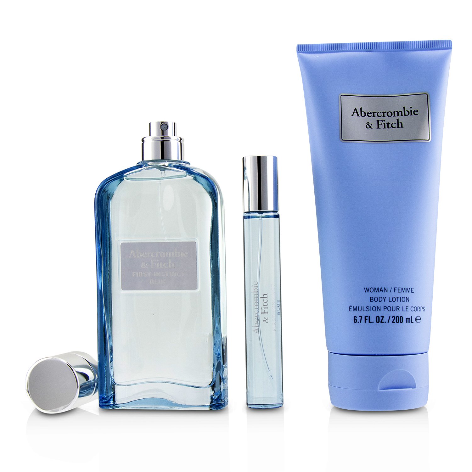 Abercrombie & Fitch First Instinct Blue מארז: או דה פרפיום ספריי 100 מ&quot;ל + קרם גוף 200 מ&quot;ל + או דה פרפיום ספריי 15 מ&quot;ל 3pcs