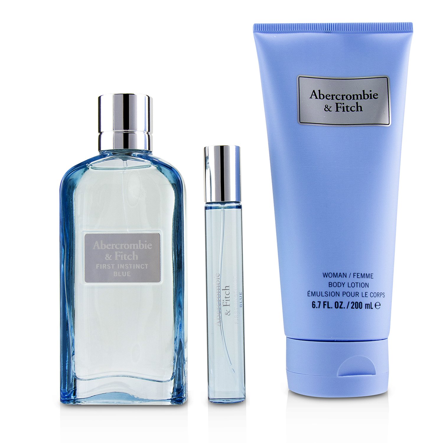 Abercrombie & Fitch First Instinct Blue מארז: או דה פרפיום ספריי 100 מ&quot;ל + קרם גוף 200 מ&quot;ל + או דה פרפיום ספריי 15 מ&quot;ל 3pcs