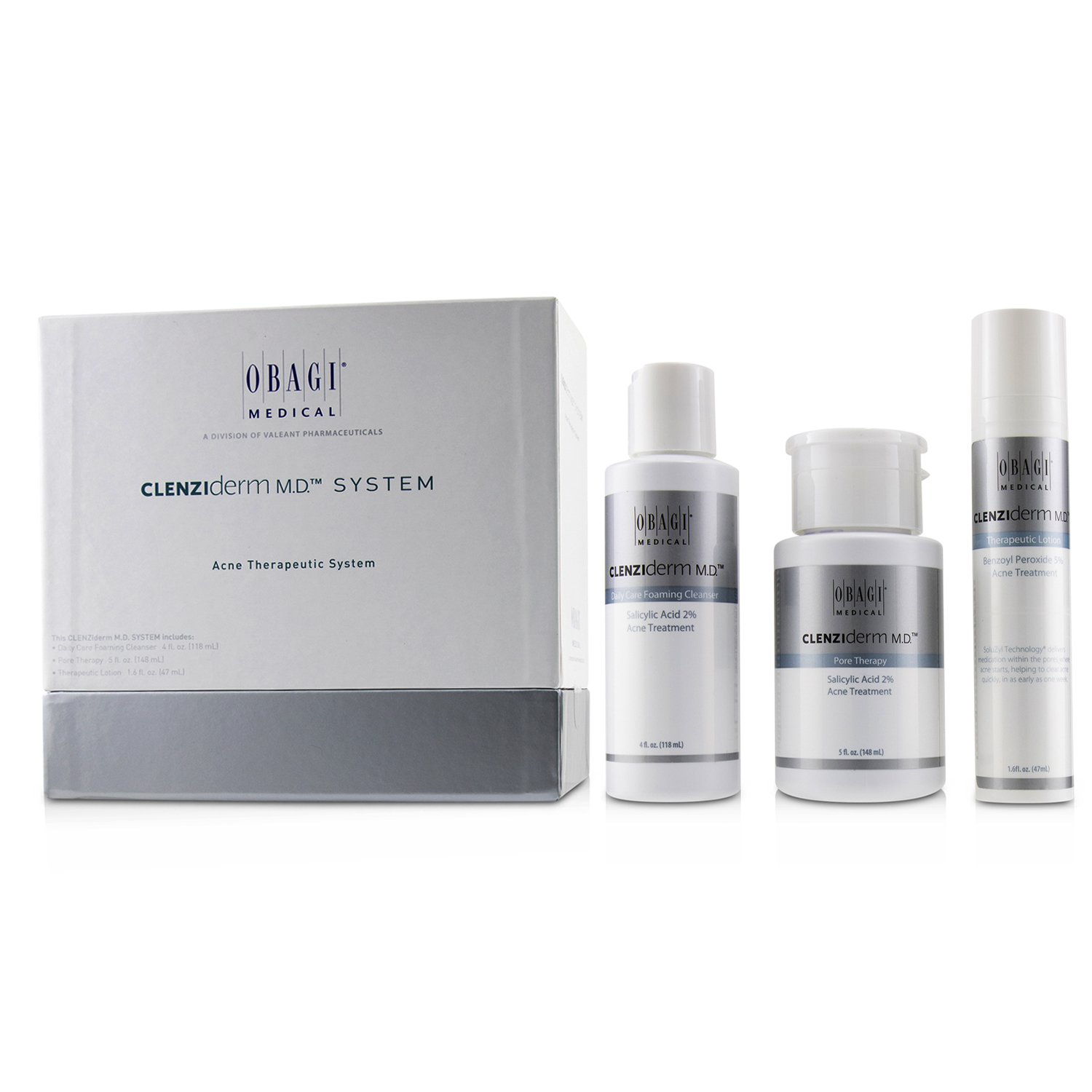 Obagi Clenziderm M.D. Acne Therapeutic System : 1x Foaming Cleanser 118ml+1x Pore Therapy 148ml+1x Therapeutic Lotion 47ml 3pcs