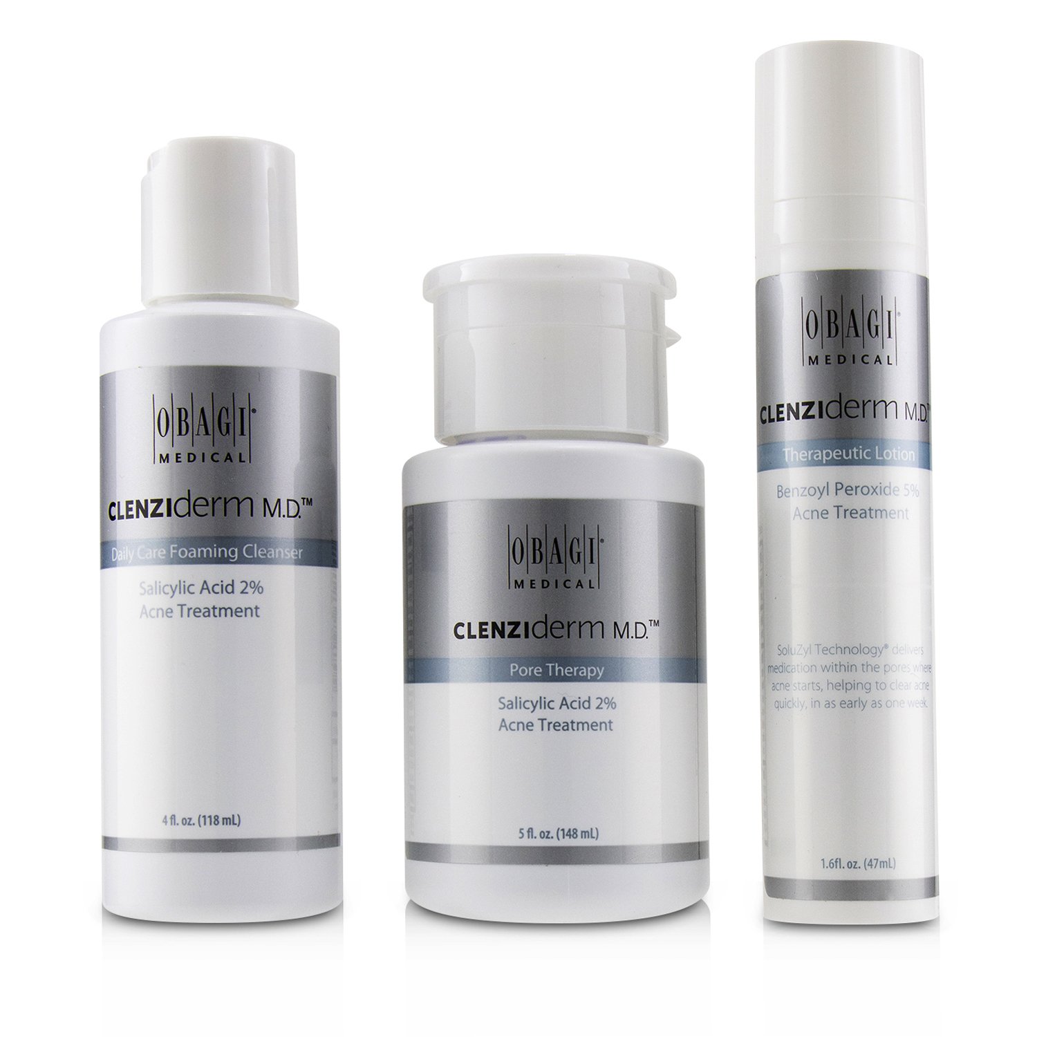 Obagi Clenziderm M.D. Acne Therapeutic System : 1x Foaming Cleanser 118ml+1x Pore Therapy 148ml+1x Therapeutic Lotion 47ml 3pcs