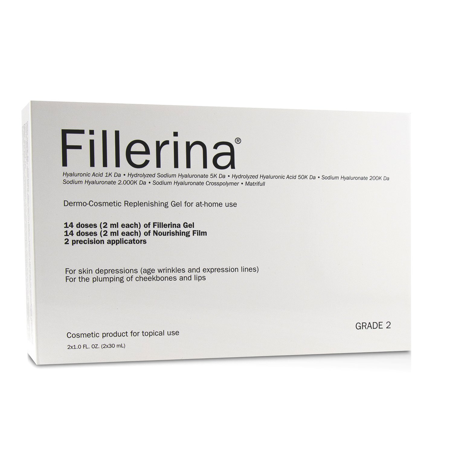 Fillerina Dermo-Cosmetic Replenishing Gel For At-Home Use - Grade 2 2x30ml+2pcs