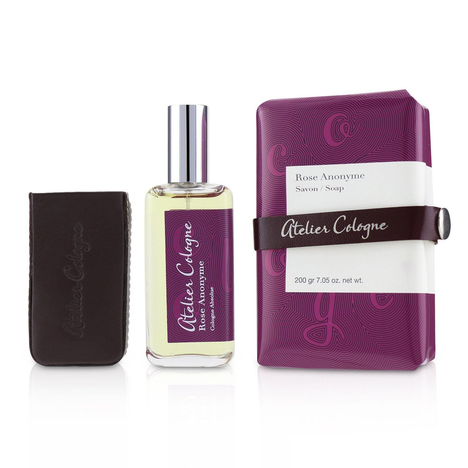 Atelier Cologne Rose Anonyme Coffret: Extrait Spray 100ml/3.3oz + Extrait Spray 30ml/1oz + Leather Case (Box Slightly Damaged) 3pcs