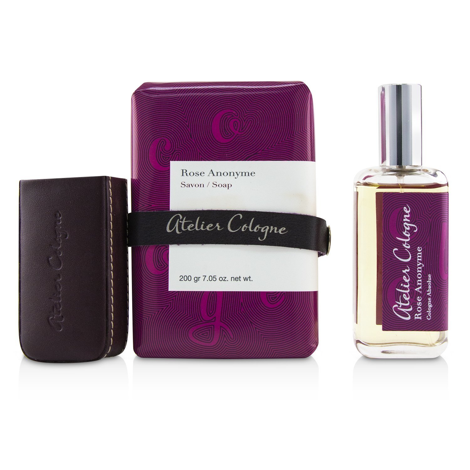 Atelier Cologne Rose Anonyme Coffret: Cologne Absolue Spray 30ml/1oz + Soap 200g/7.05oz + Leather Case (Box Slightly Damaged) 3pcs