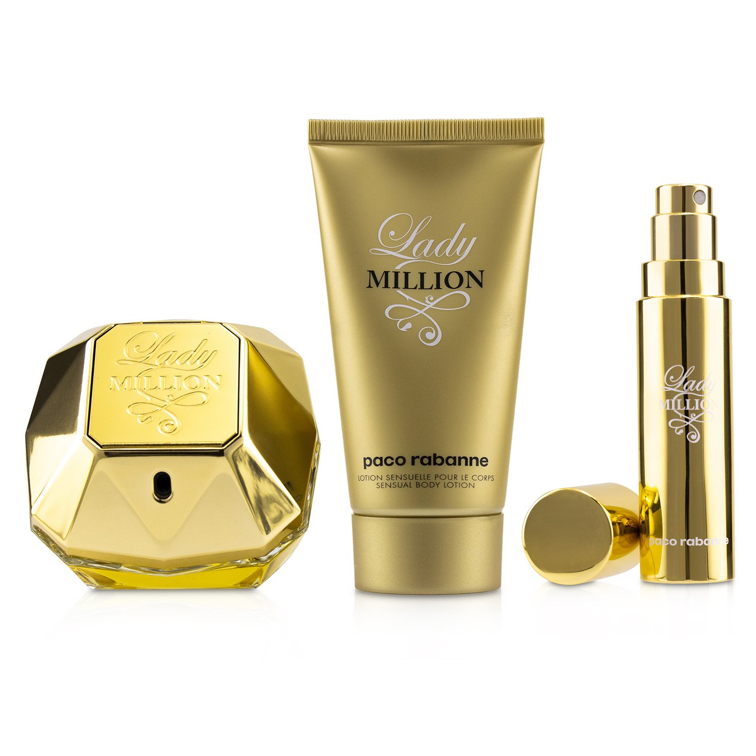 Paco Rabanne Lady Million Coffret: Eau De Parfum Spray 80ml/2.7oz + Sensual Body Lotion 75ml/2.5oz + Eau De Parfum Travel Spray 10ml/0.34oz 3pcs
