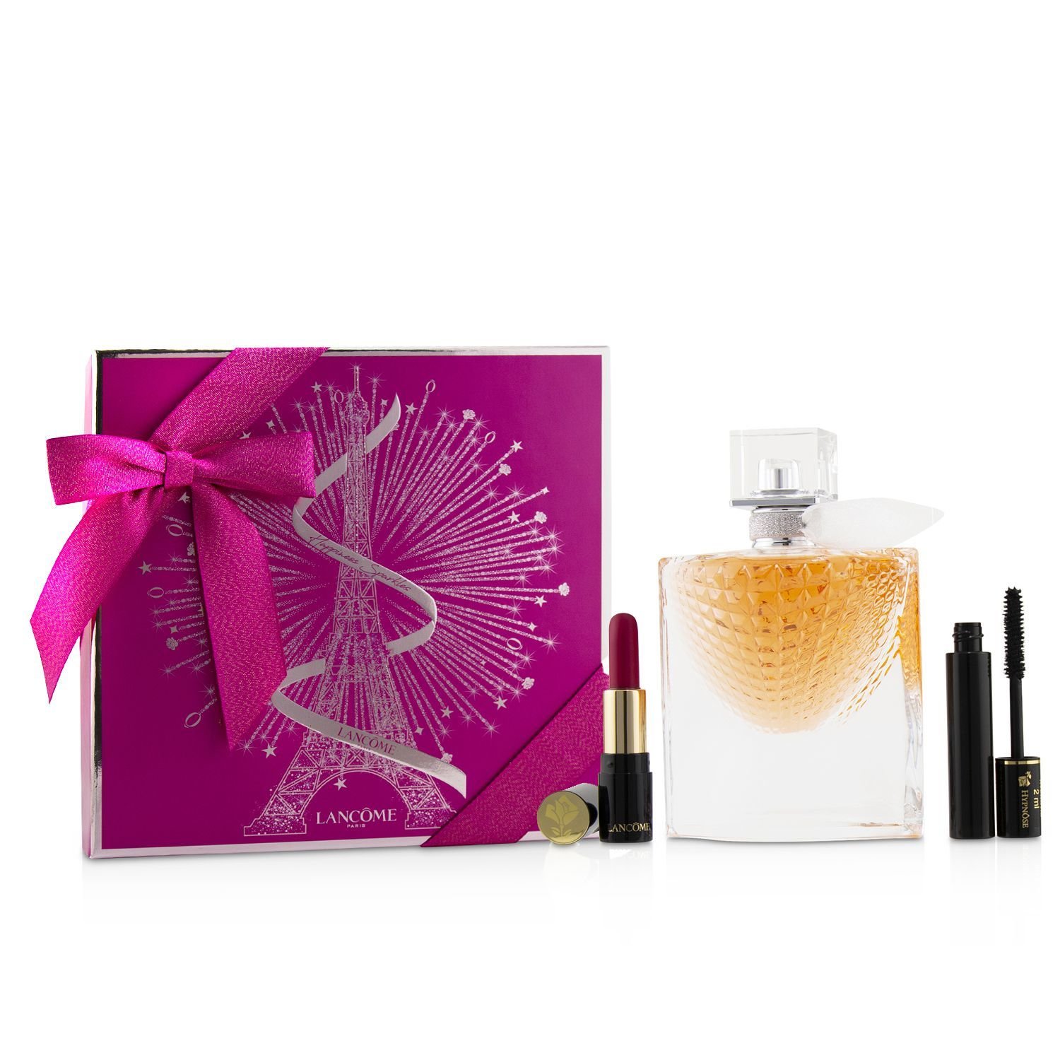 Lancome La Vie Est Belle L'Eclat Coffret: L'Eau De Parfum Spray 50ml + Hypnose Custom Wear Volume Mascara #01 Noir Hypnotic + L' Absolu Rouge Hydrating Shaping Lipcolor #378 Rose Lancome (Matte) 3pcs