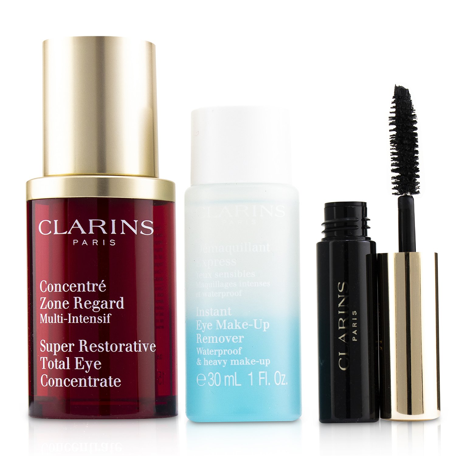 Clarins Restoring Eye Wonders Set: Super Restorative Eye 15ml + Instant Make-Up Remover 30ml + Mascara Super Volume 3.5ml 3pcs