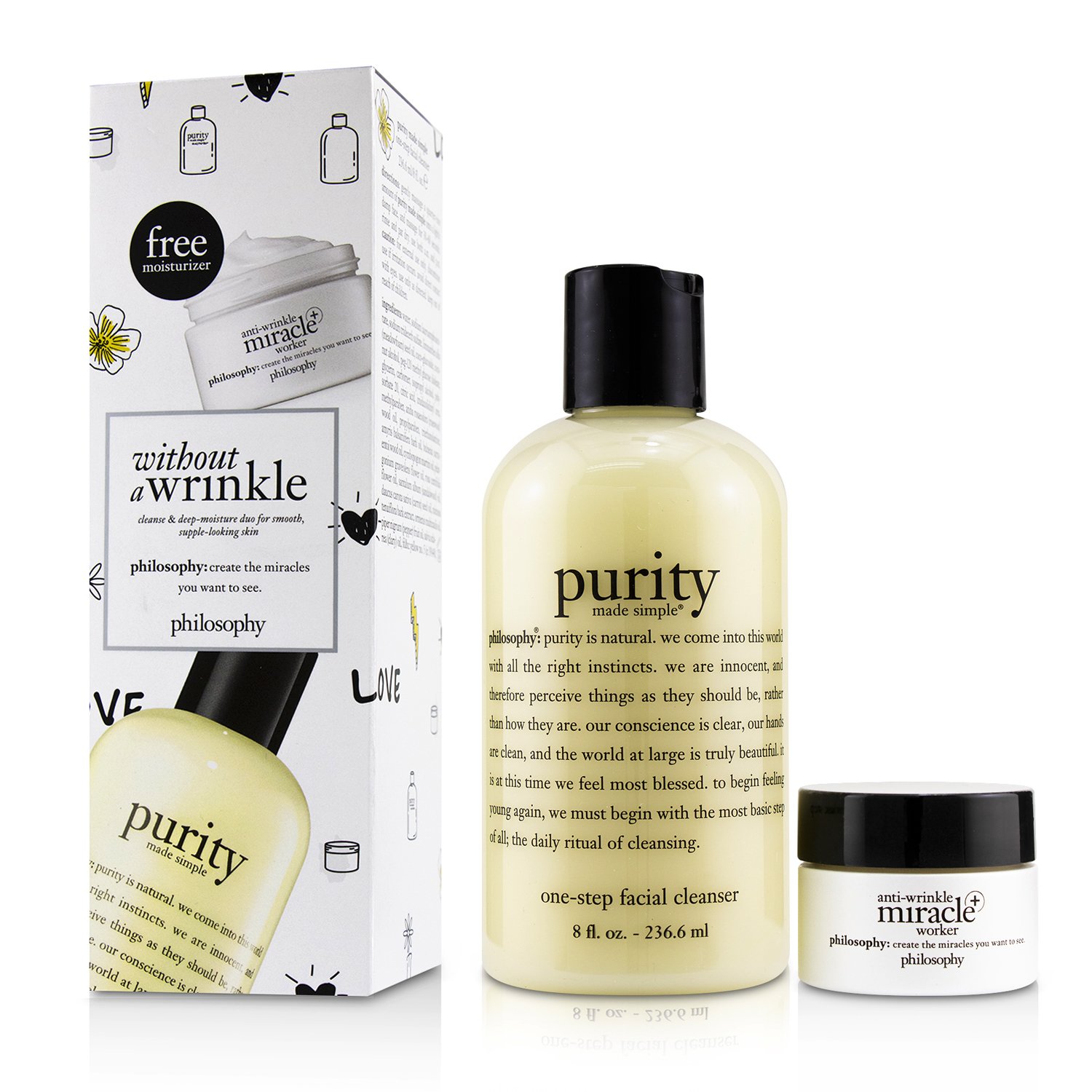 Philosophy Without A Wrinkle Set : 1x One-Step Facial Cleanser 236.6ml + 1x Line-Correcting Moisturizer 15ml 2pcs
