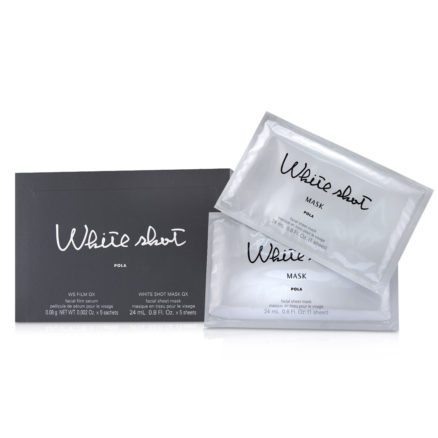 POLA White Shot QX Set : 5x Facial Film Serum 0.08g + 5x Facial Sheet Mask 24ml Picture Color