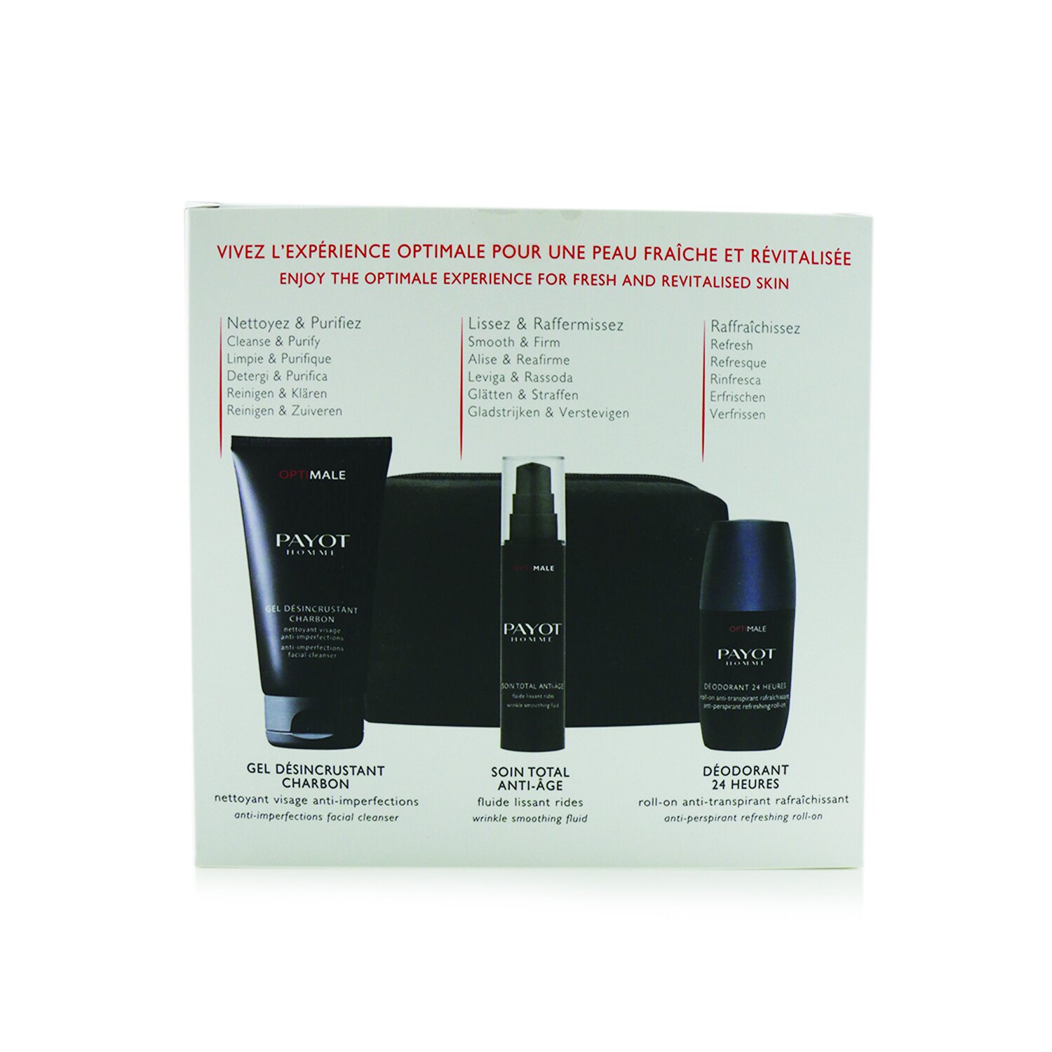 Payot Optimale Energising Ritual For Men Set : 1x Facial Cleanser 150 ml + 1x Wrinkle Smoothing Fluid 50 ml + 1x 24 Hrs Roll-On 75 ml 3pcs