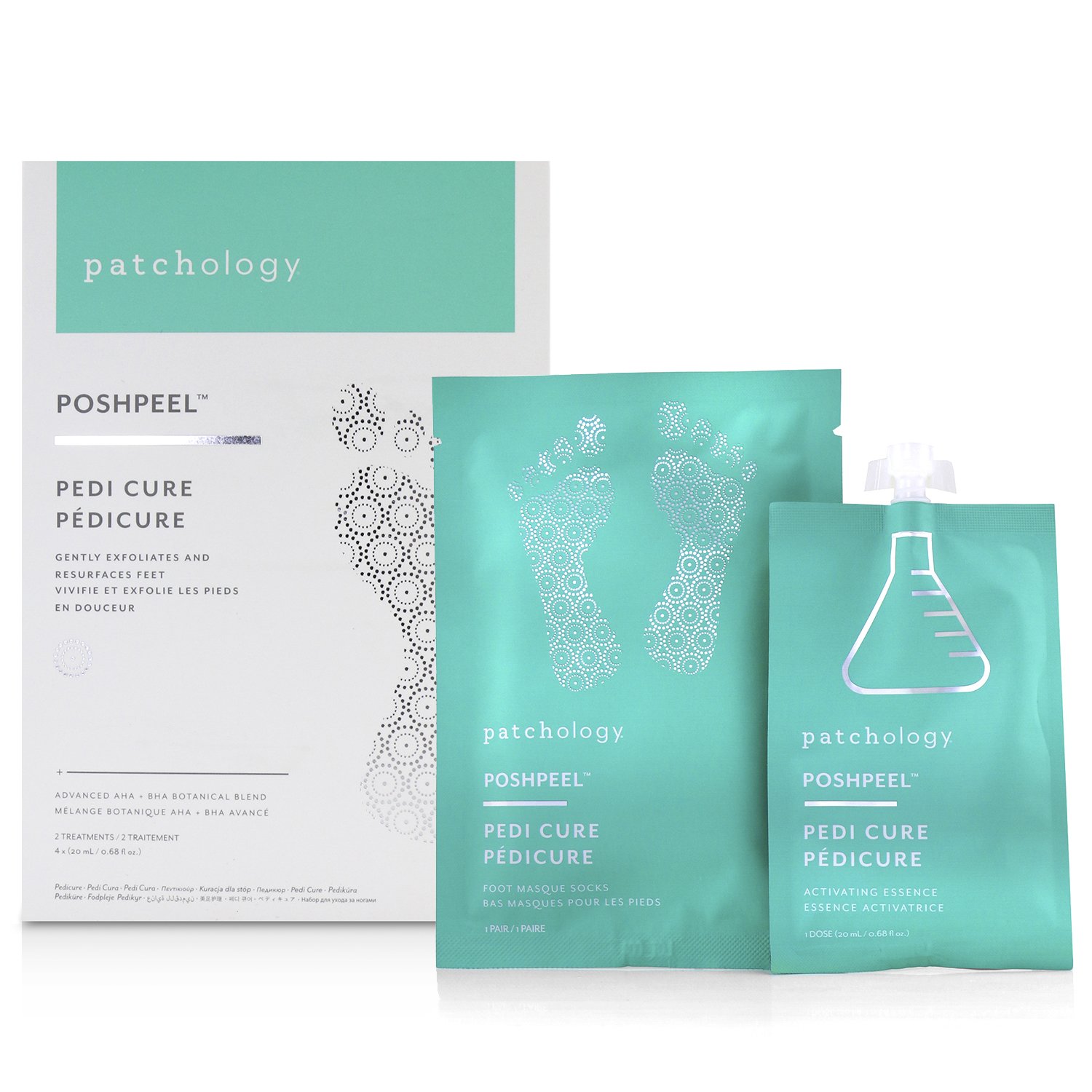 Patchology PoshPeel Pedi Cure - Gently Exfoliates & Resurfaces Feet (2 Treatments) 4x20ml/0.68oz