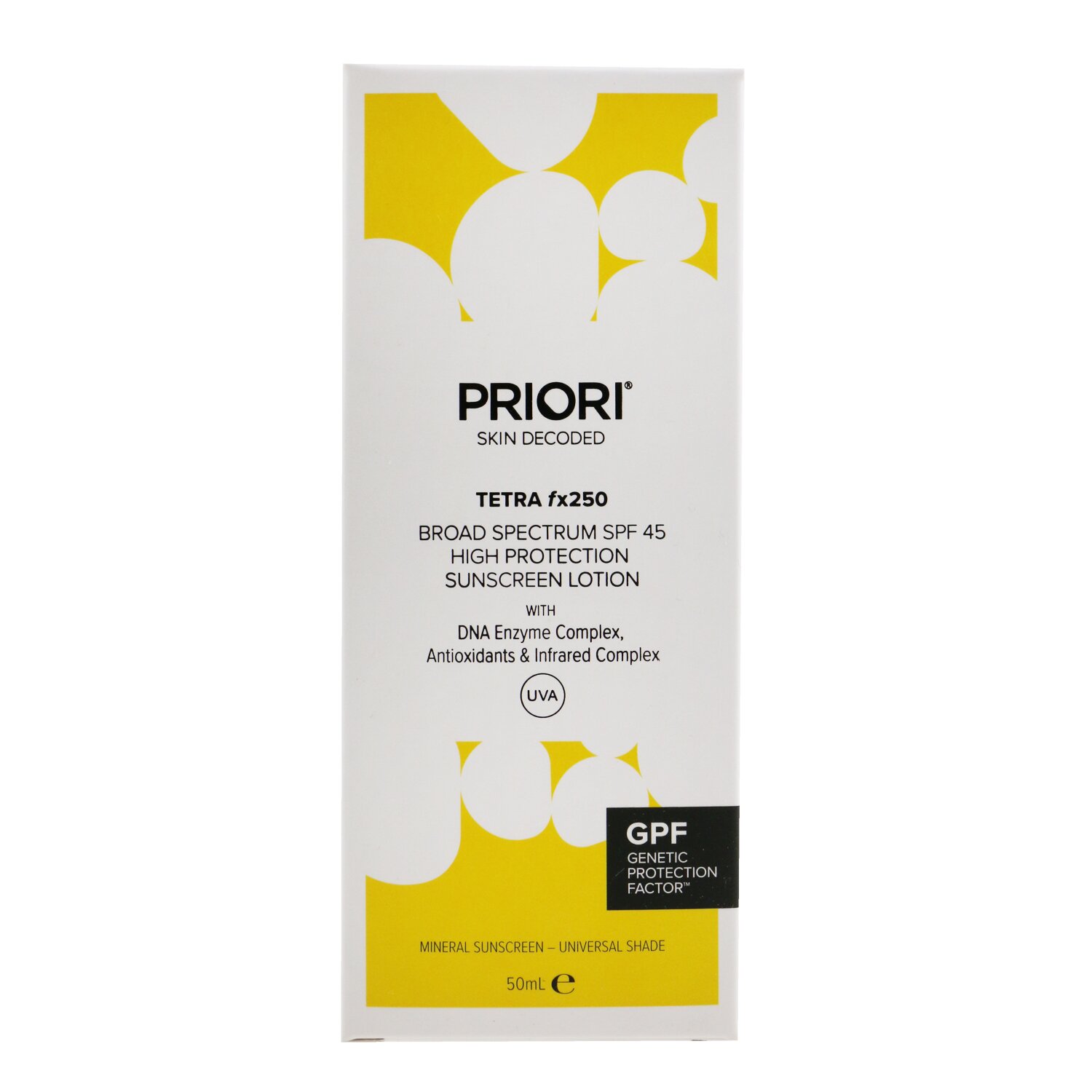 Priori TETRA fx250 Broad Spectrum SPF 45 High Protection Sunscreen Lotion - Universal 50ml/1.7oz
