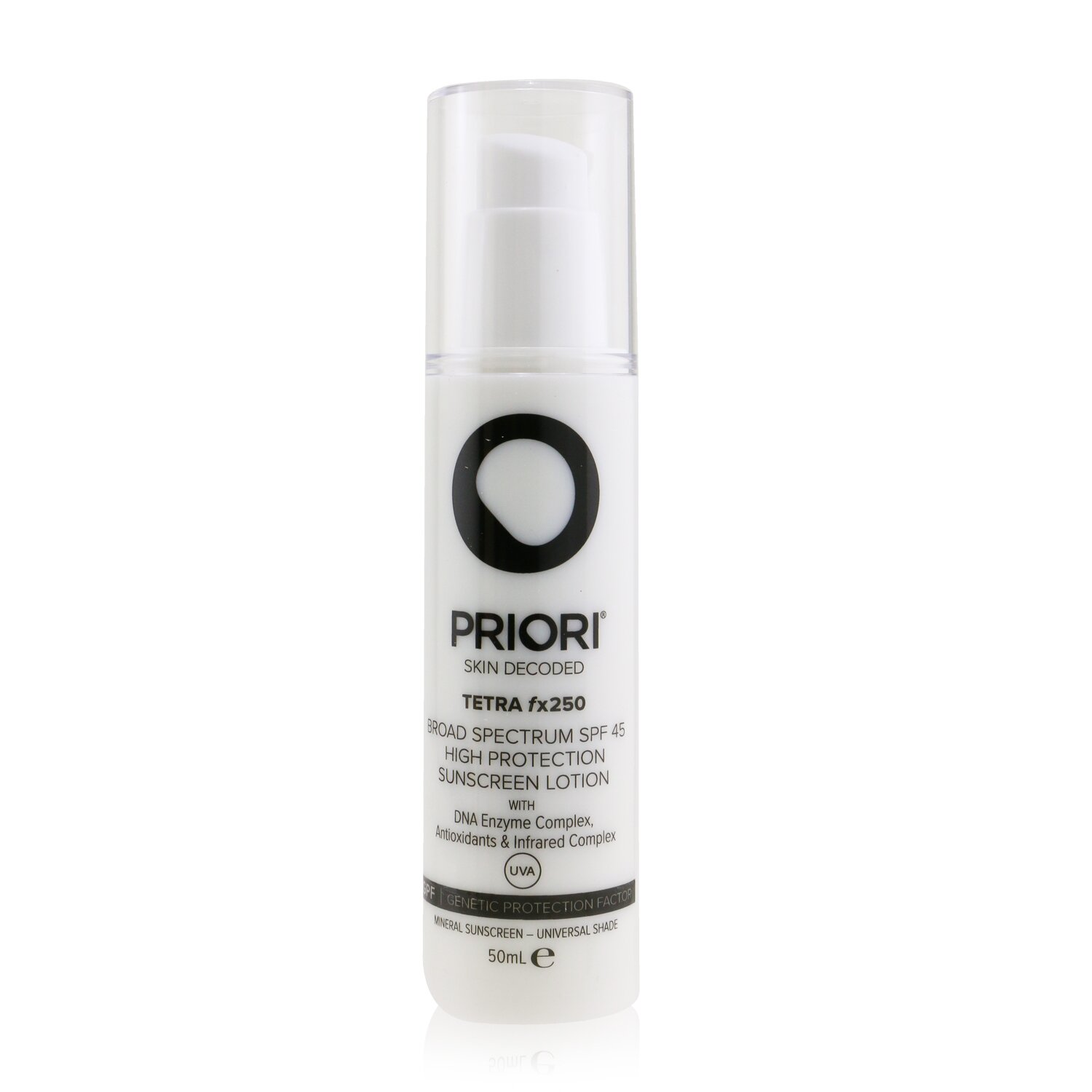 Priori TETRA fx250 Broad Spectrum SPF 45 High Protection Sunscreen Lotion - Universal 50ml/1.7oz