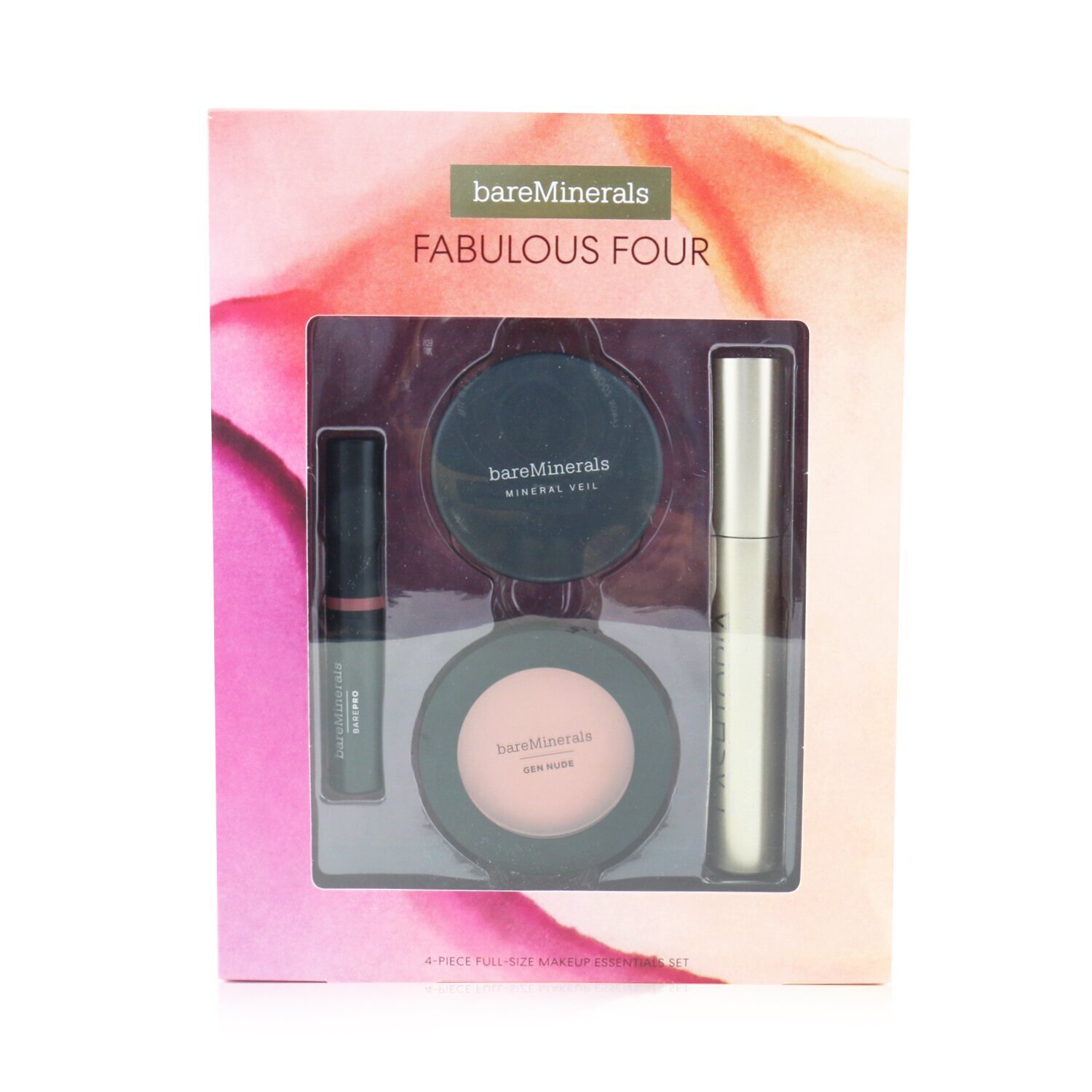 BareMinerals Fabulous Four Full Size Makeup Essentials Set (1x Mineral Veil Finishing Powder, 1x Blush, 1x Lipstick, 1x Mascara) 4pcs