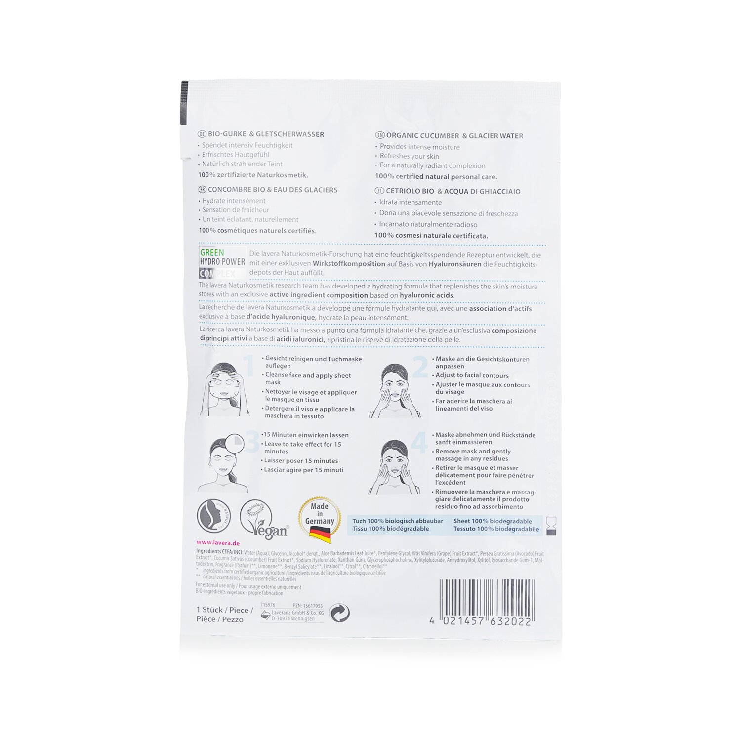 Lavera Sheet Mask - Hydrating (With Organic Cucumber & Glacier Water) 1sheet