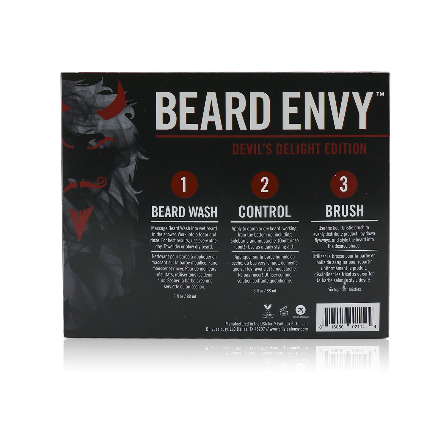 Billy Jealousy Devil's Delight Beard Envy Kit: 1x Beard Wash 88ml + 1x Leave-In Control 88ml + 1x Beard Brush 3pcs