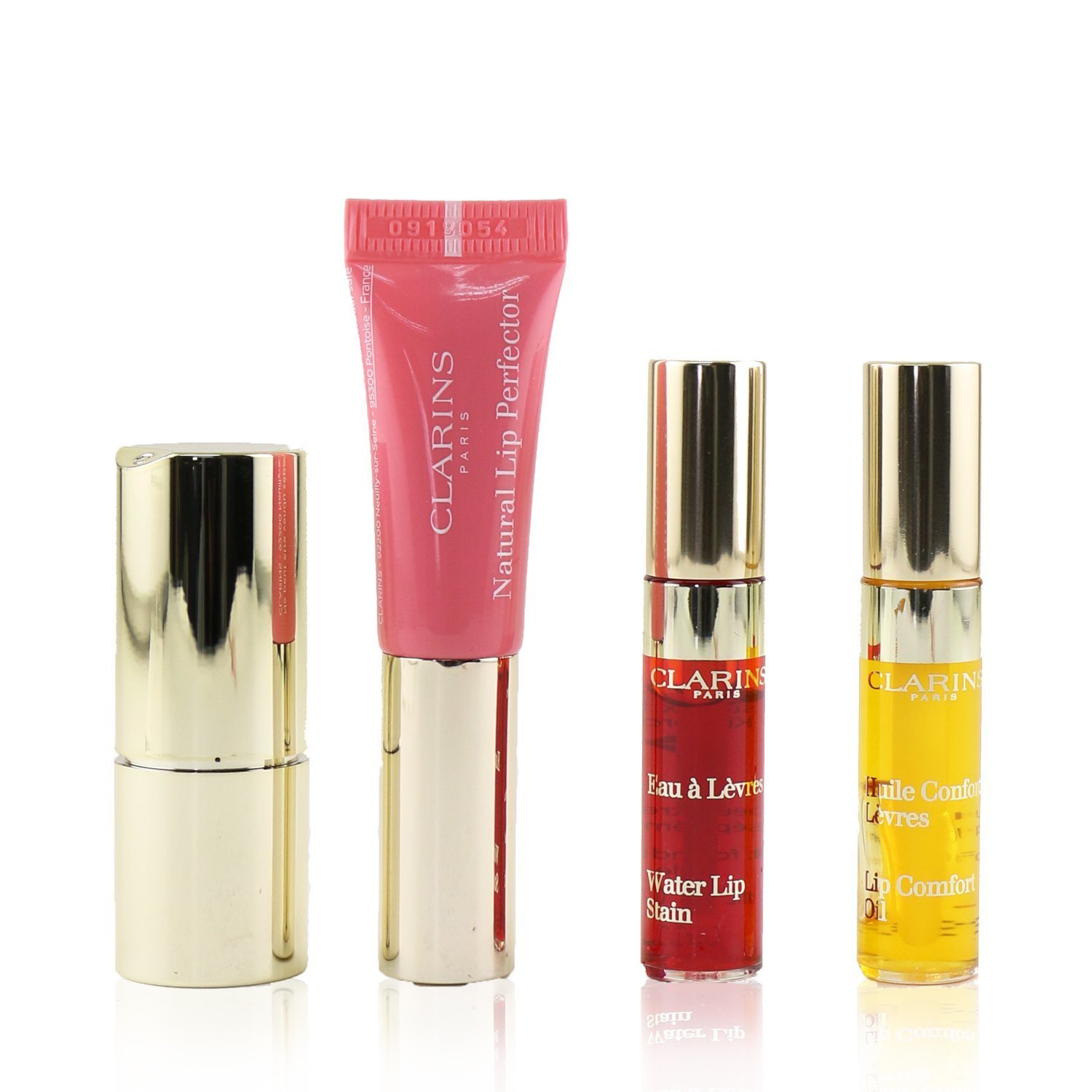 Clarins Beautiful Lips Set (1x Natural Lip Perfector , 1x Joli Rouge Velvet Lipstick, 1x Lip Comfort Oil, 1x Water Lip Stain) 4pcs