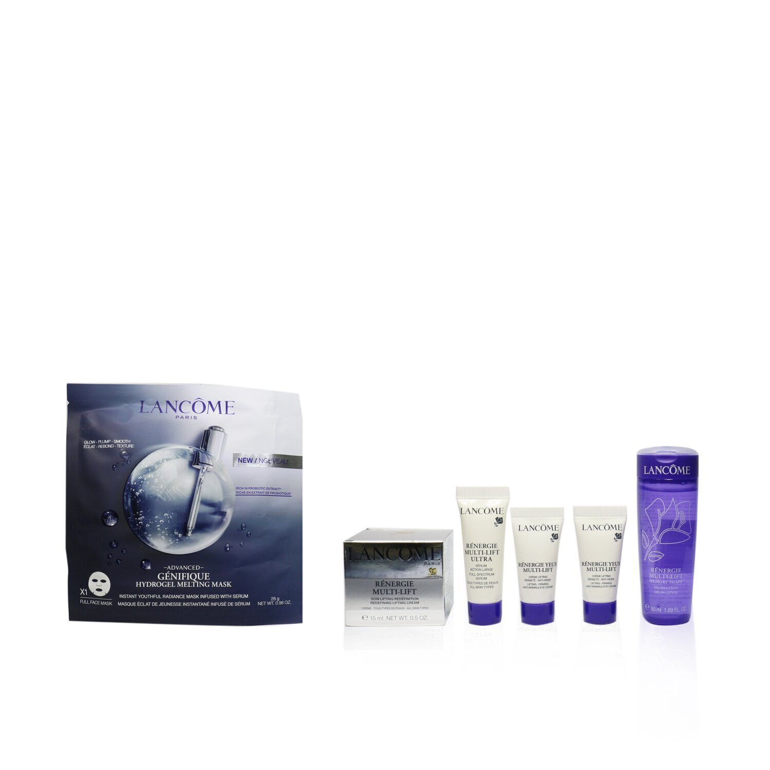 Lancome Renergie Travel Set: Lifting Cream + Gel Lotion + Serum + Eye Cream + Genifique Mask 5pcs+1bag