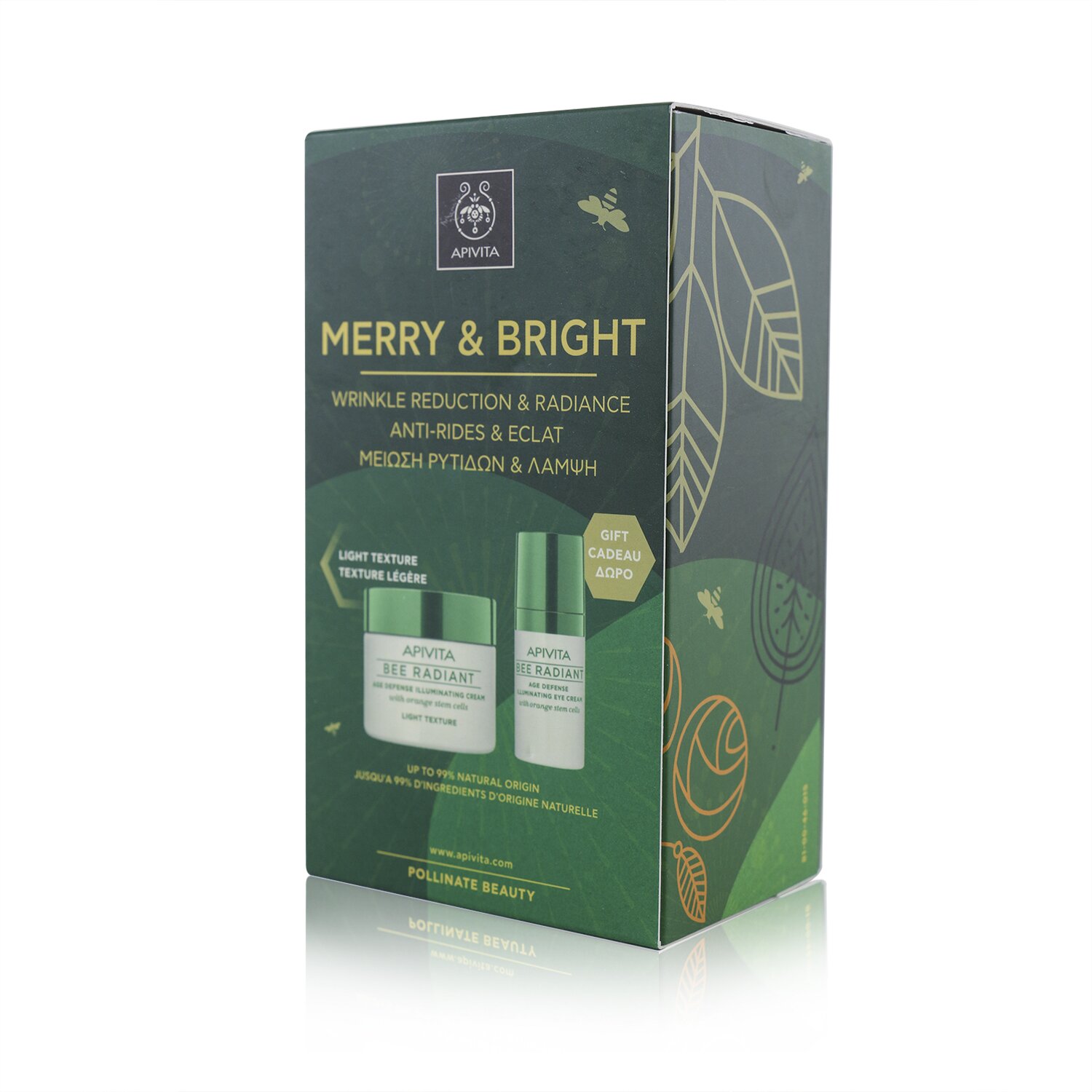 Apivita Merry & Bright Set: Bee Radiant Age Defense Illuminating Cream 50ml+ Bee Radiant Age Defense Illuminating Eye Cream 15ml 2pcs
