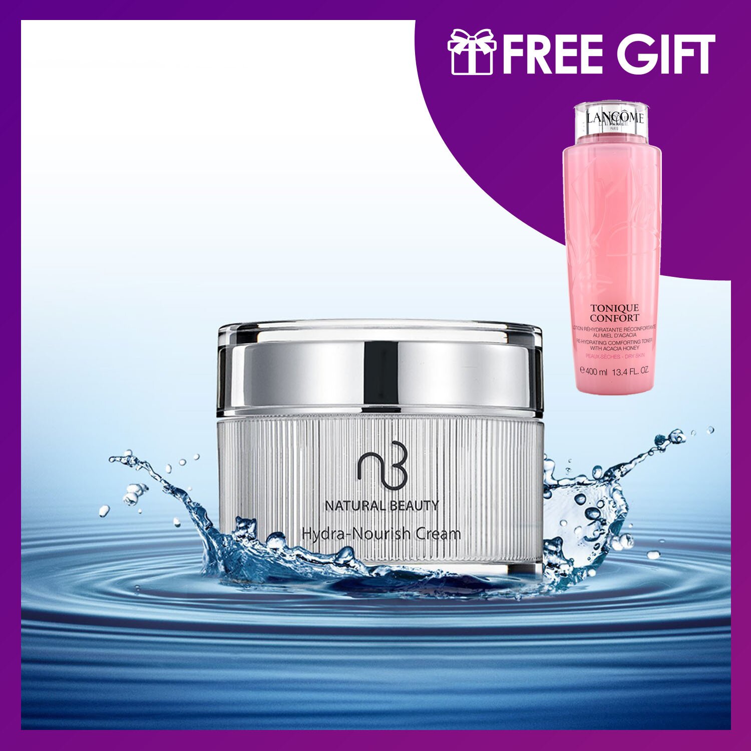 Natural Beauty Hydra-Nourish Cream 30g (Free: Lancome Tonique Confort 400ml) 2pcs