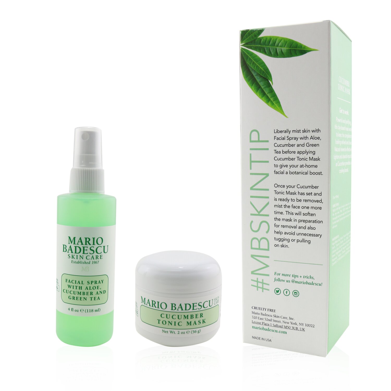 Mario Badescu Cucumber Mask & Mist Duo Set: Facial Spray With Aloe, Cucumber And Green Tea 4oz + Cucumber Tonic Mask 2oz 2pcs