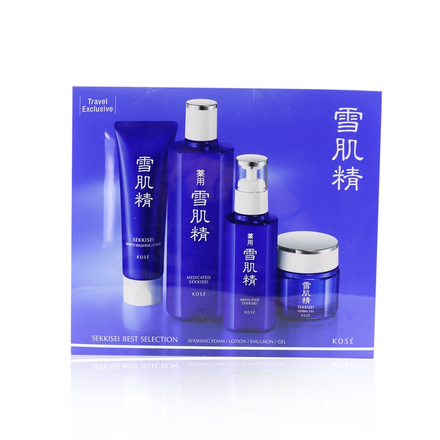 Kose Sekkisei Best Selection Set: Medicated Sekkisei 360ml + Sekkisei Emulsion 140ml + Washing Foam 130g + Herbal Gel 80g 4pcs