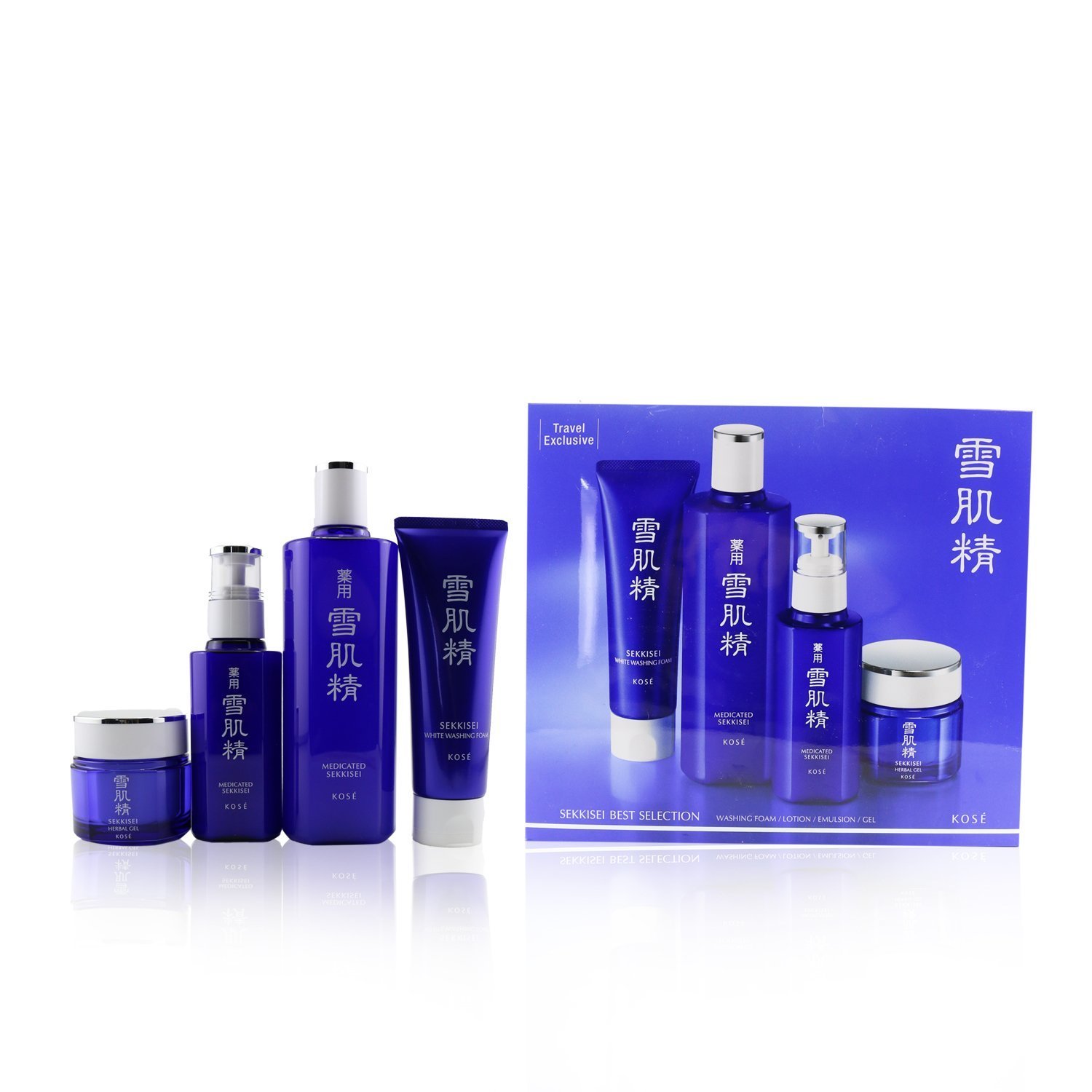 Kose Sekkisei Best Selection Set: Medicated Sekkisei 360ml + Sekkisei Emulsion 140ml + Washing Foam 130g + Herbal Gel 80g 4pcs