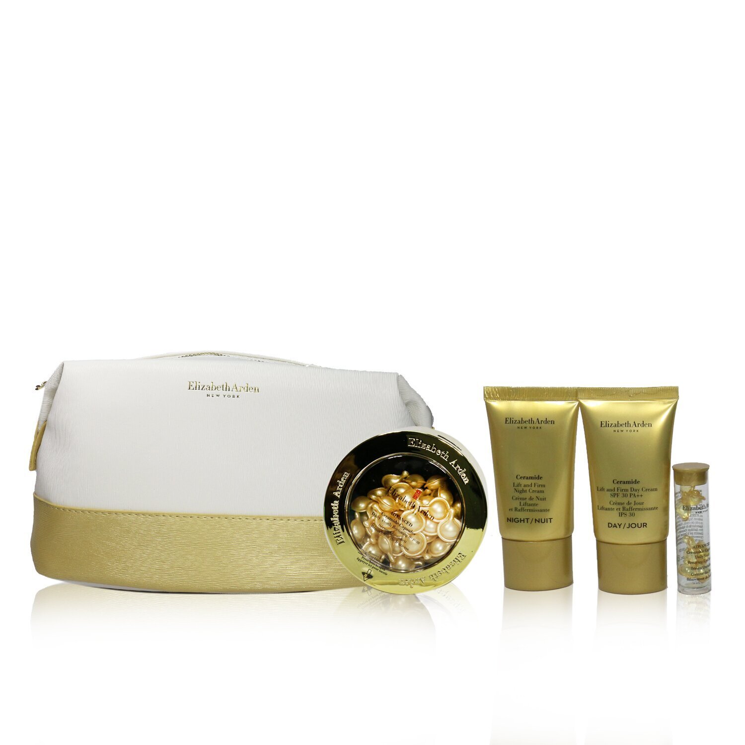 Elizabeth Arden Set Restaurador de Juventud de Ceramidas Levanta & Reafirma: Cápsulas de Ceramidas AVANZADAS 60 cápsulas + Crema de Día SPF30 15ml + Crema de Noche 15ml+ Crema de Ojos 4pcs+1bag