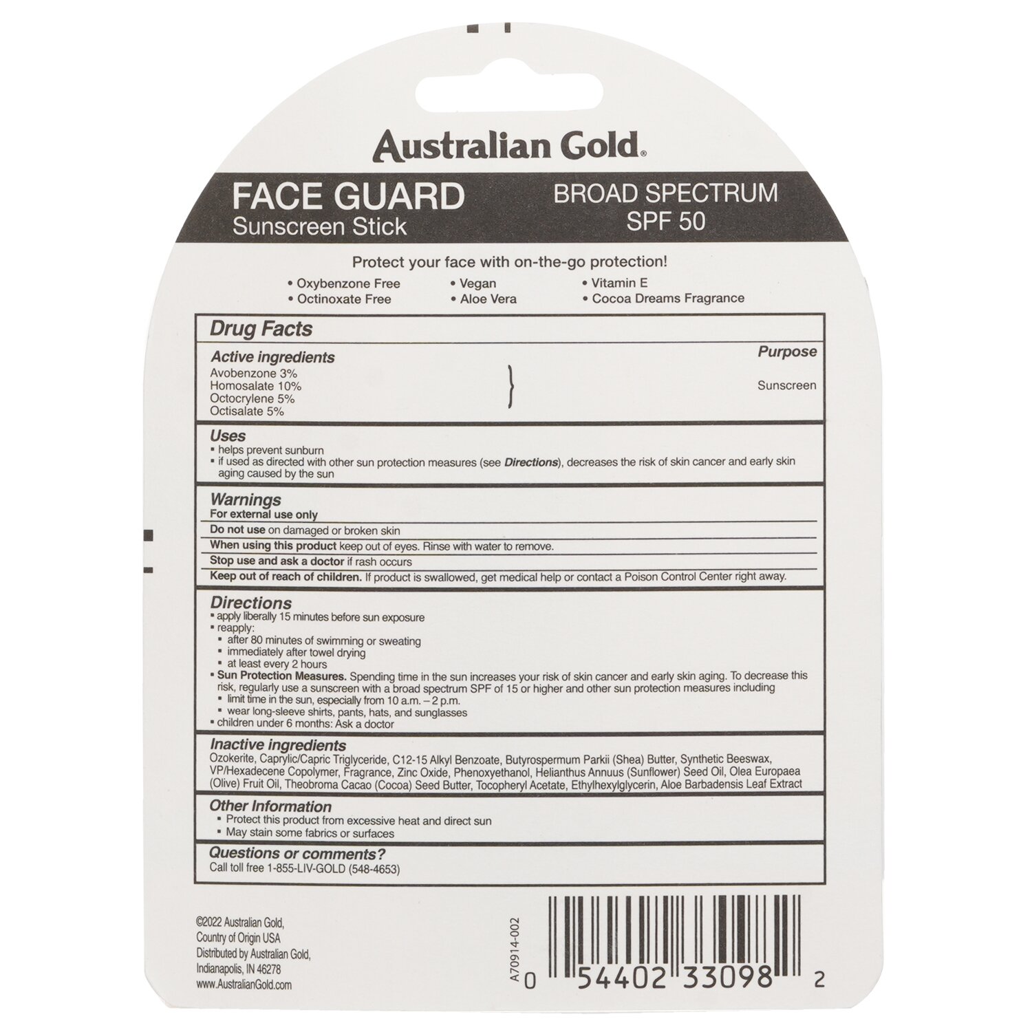 Australian Gold Face Guard Sunscreen Stick SPF 50 14g/0.5oz