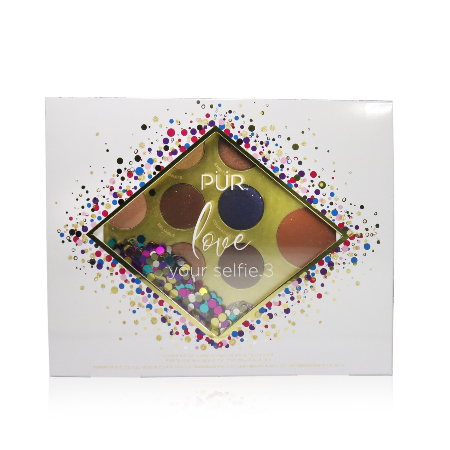 PUR (PurMinerals) Love Your Selfie 3 Sweet 16 Face Palette (10x Eyeshadow, 2x Glitter Base, 1x Highlighter, 1x Bronzer, 1x Mini Mascara, 1x Blush) Picture Color