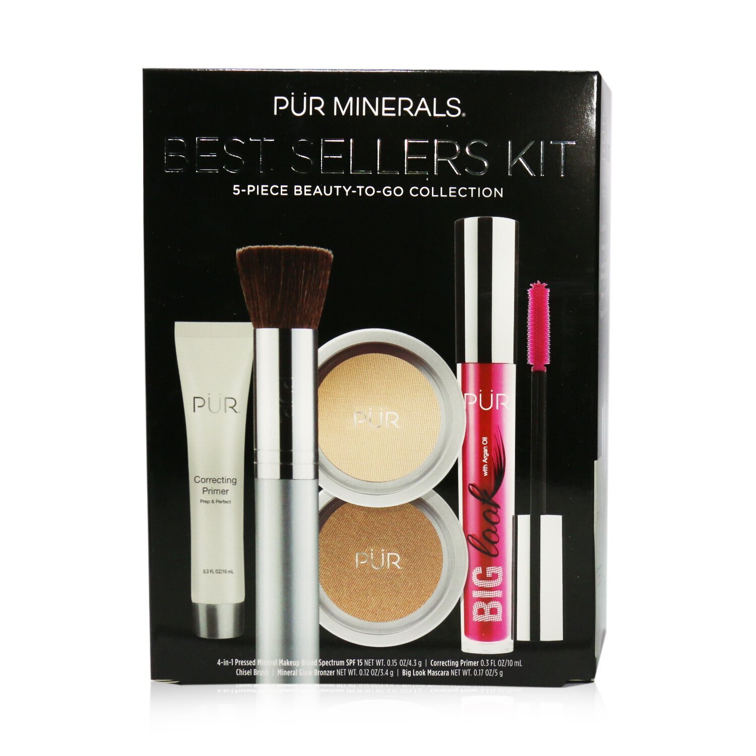 PUR (PurMinerals) Best Sellers Kit (5 Piece Beauty To Go Collection) (1x Primer, 1x Pressed Powder, 1x Bronzer, 1x Mascara, 1x Brush) 5pcs
