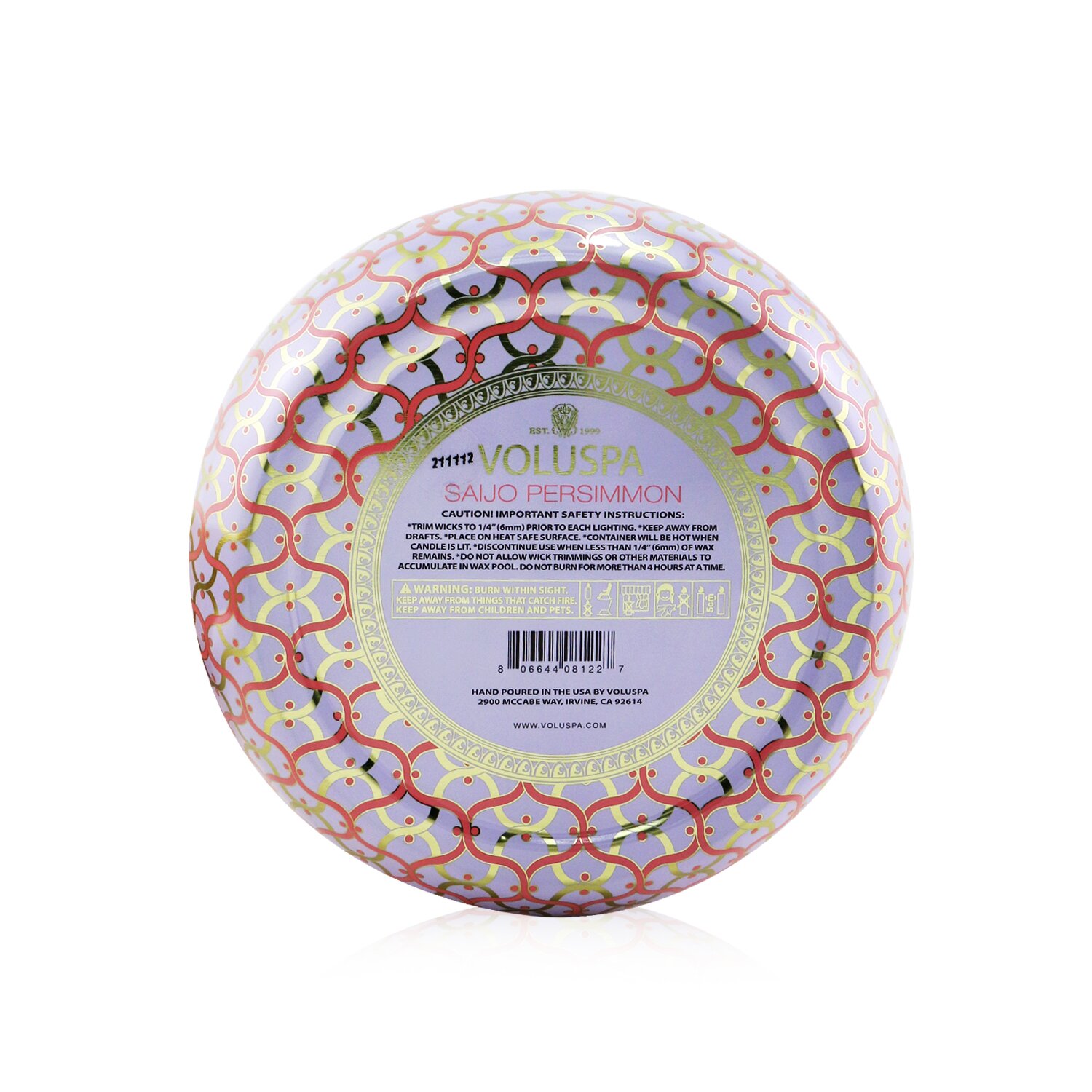Voluspa 3 Wick Decorative Tin Vela - Saijo Persimmon 340g/12oz