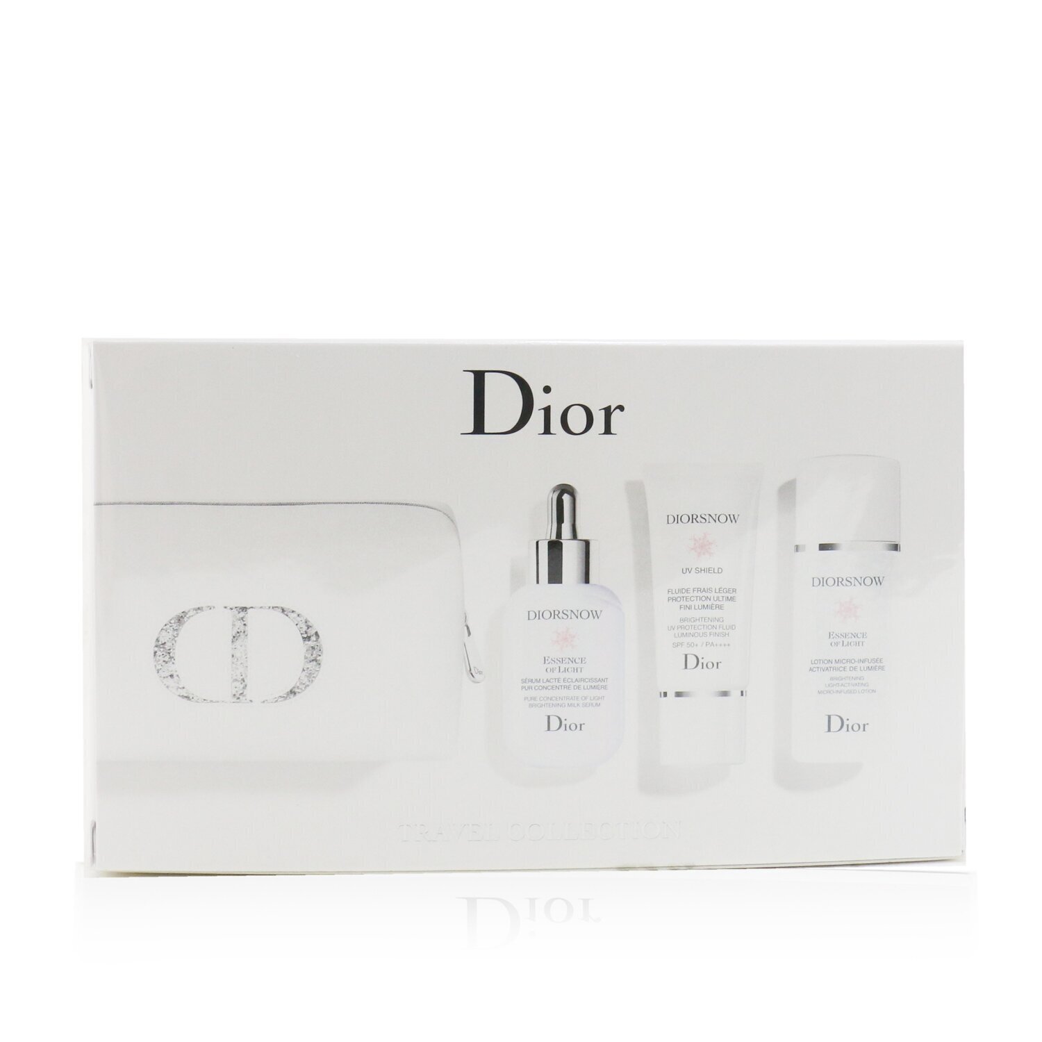 Christian Dior Diorsnow Brightening Collection: Milk Serum 30ml+ Micro-Infused Lotion 50ml+ UV Protection Fluid SPF50 30ml+ Pouch 3pcs+1pouch