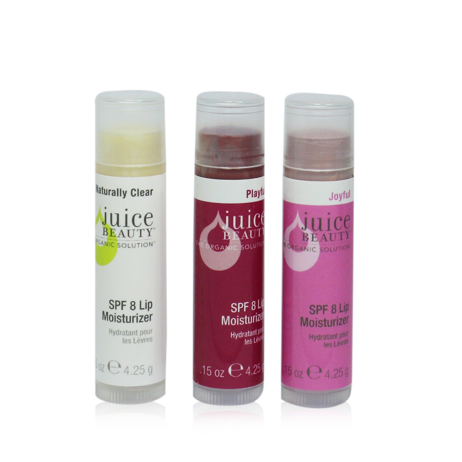 Juice Beauty SPF 8 Lip Moisturizers Set (3x Lip Moisturizer #Naturally Clear, #Joyful, # Playful) (Unboxed) 3x4.25g/0.15oz
