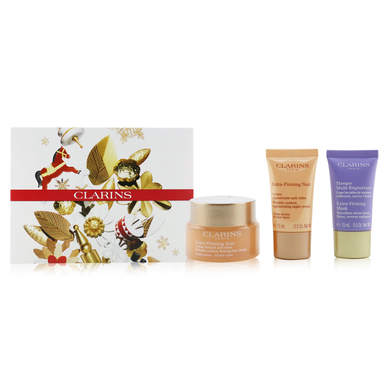 Clarins 克蘭詩 (嬌韻詩) Extra-Firming Collection: Day Cream 50ml/1.7oz + Night Cream 15ml/0.5oz + Mask 15ml/0.5oz + Bag 3pcs+1bag