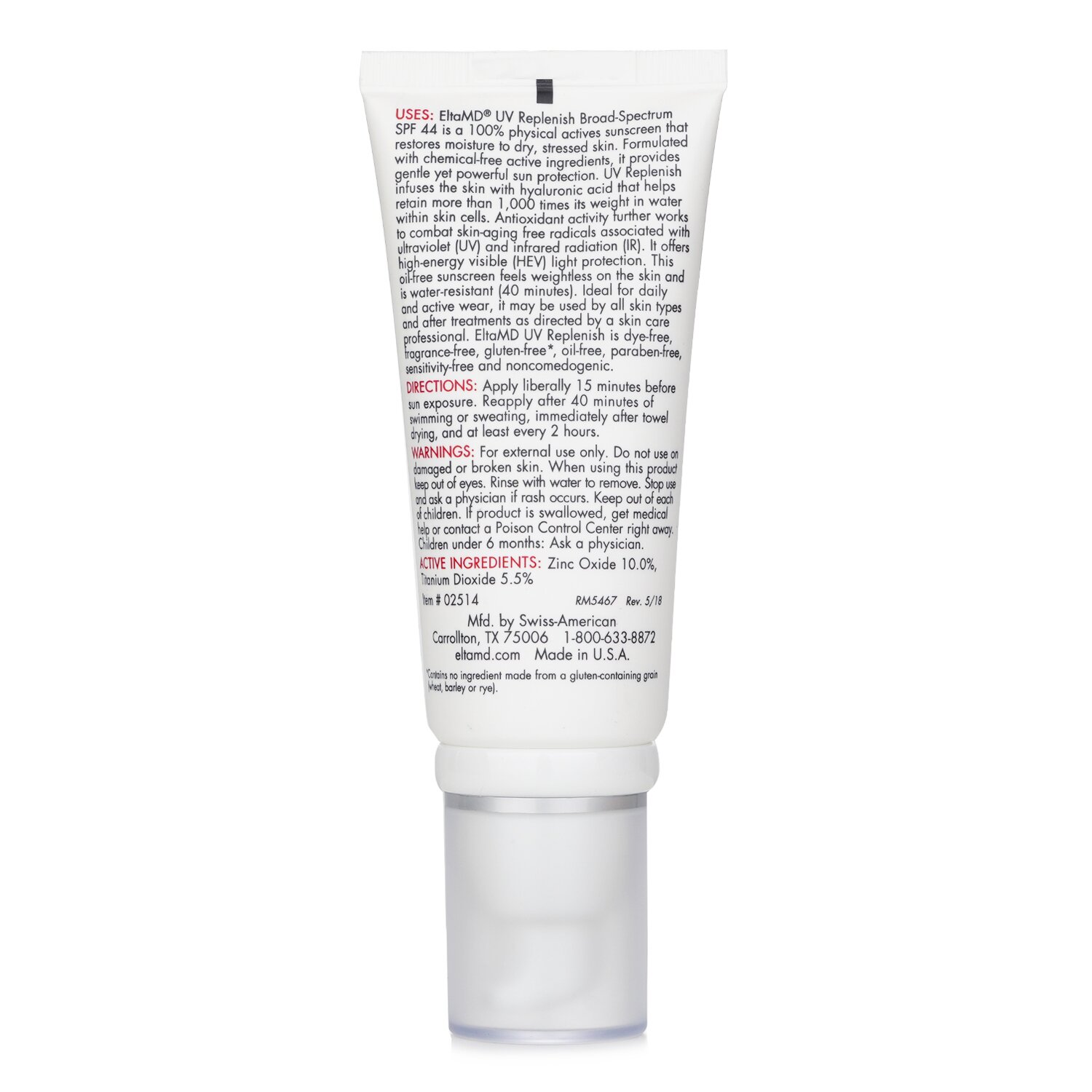 EltaMD UV Replenish Water-Resistant Moisturizing Physical Facial Sunscreen SPF 44 57g/2oz