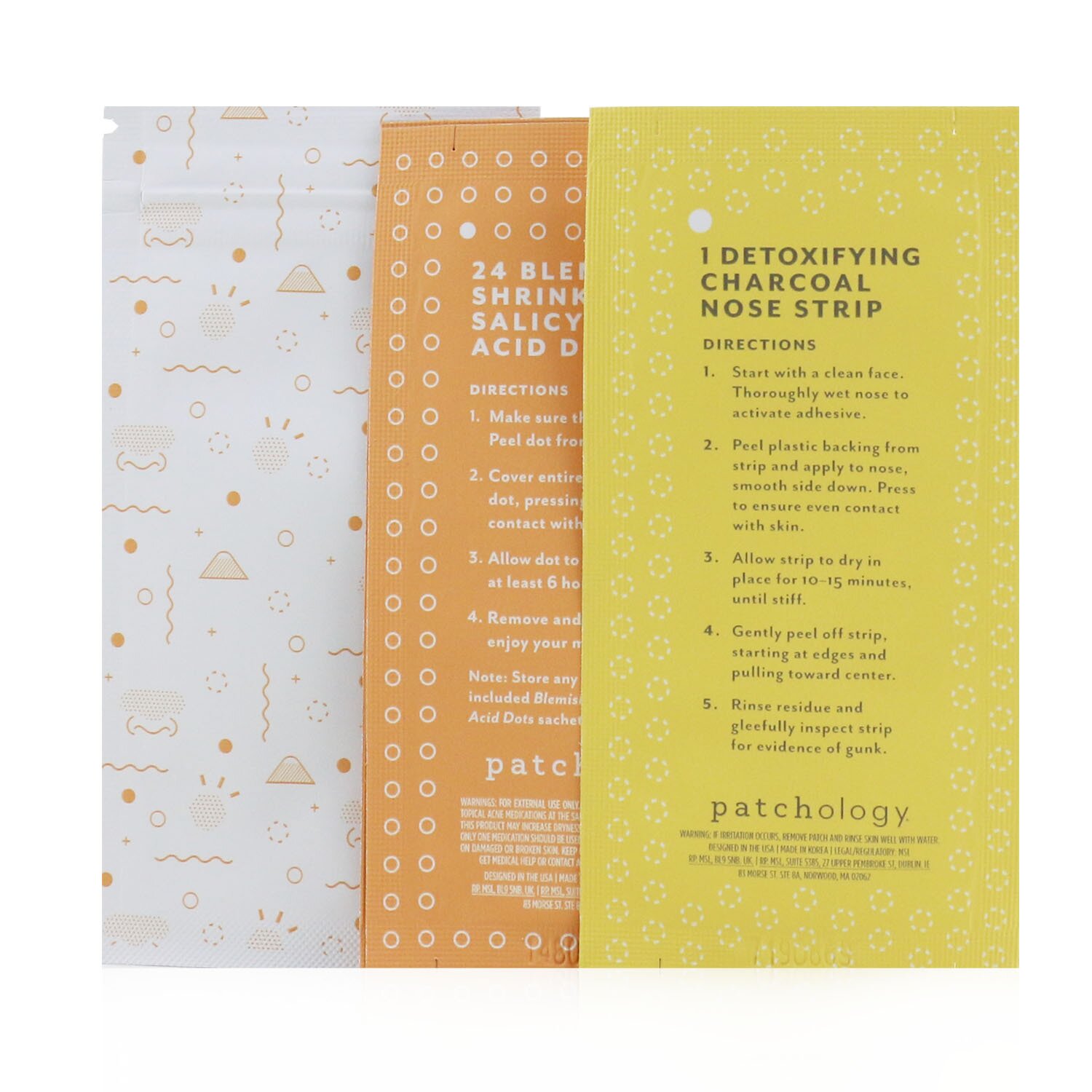 Patchology Breakout Box 3-IN-1 Blemish Fighting Kit: Blemish Shrinking Dots, Ant-Blemish Dots, Charcoal Nose Strips, Storage Sachets For Dots Picture Color