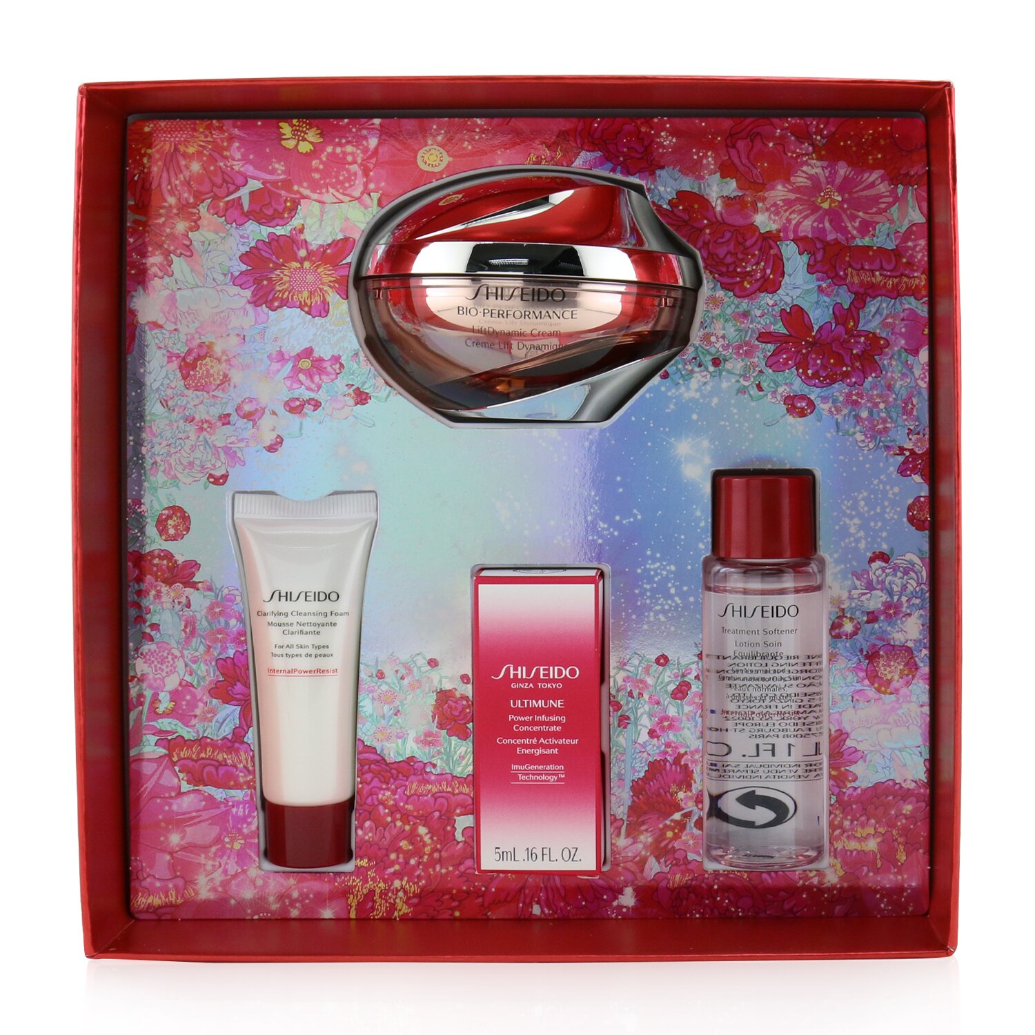 Shiseido مجموعة كريم Beauty Blossoms Bio-Performance LiftDynamic: كريم LiftDynamic 50مل + رغوة منظفة 15مل + ملين 30مل + محلول Ultimune 5مل 4pcs