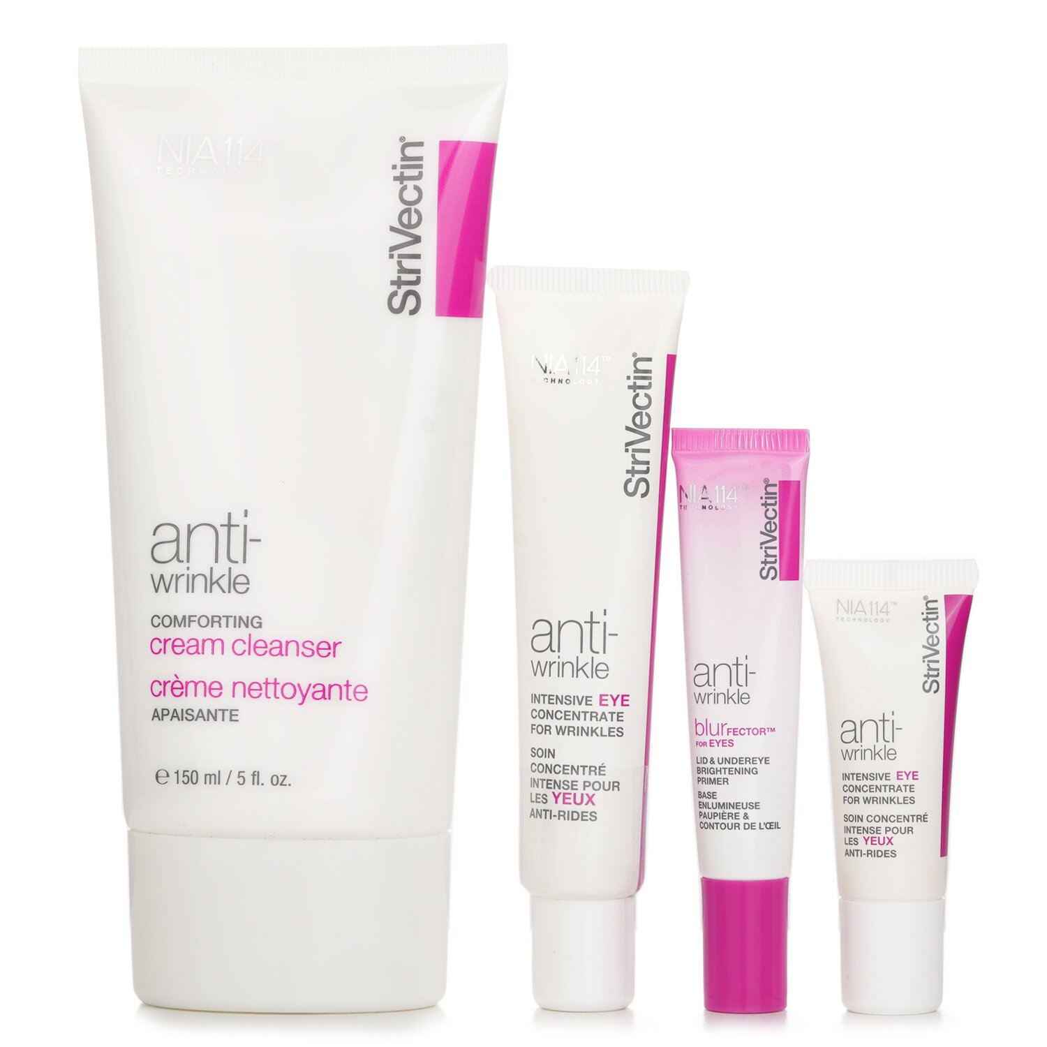 StriVectin Skin Transforming Collection (Trío de Tamaño Completo): Limpiador 150ml + Concentrado de Ojos (30ml+7ml) + Primer de Ojos 10ml 4pcs