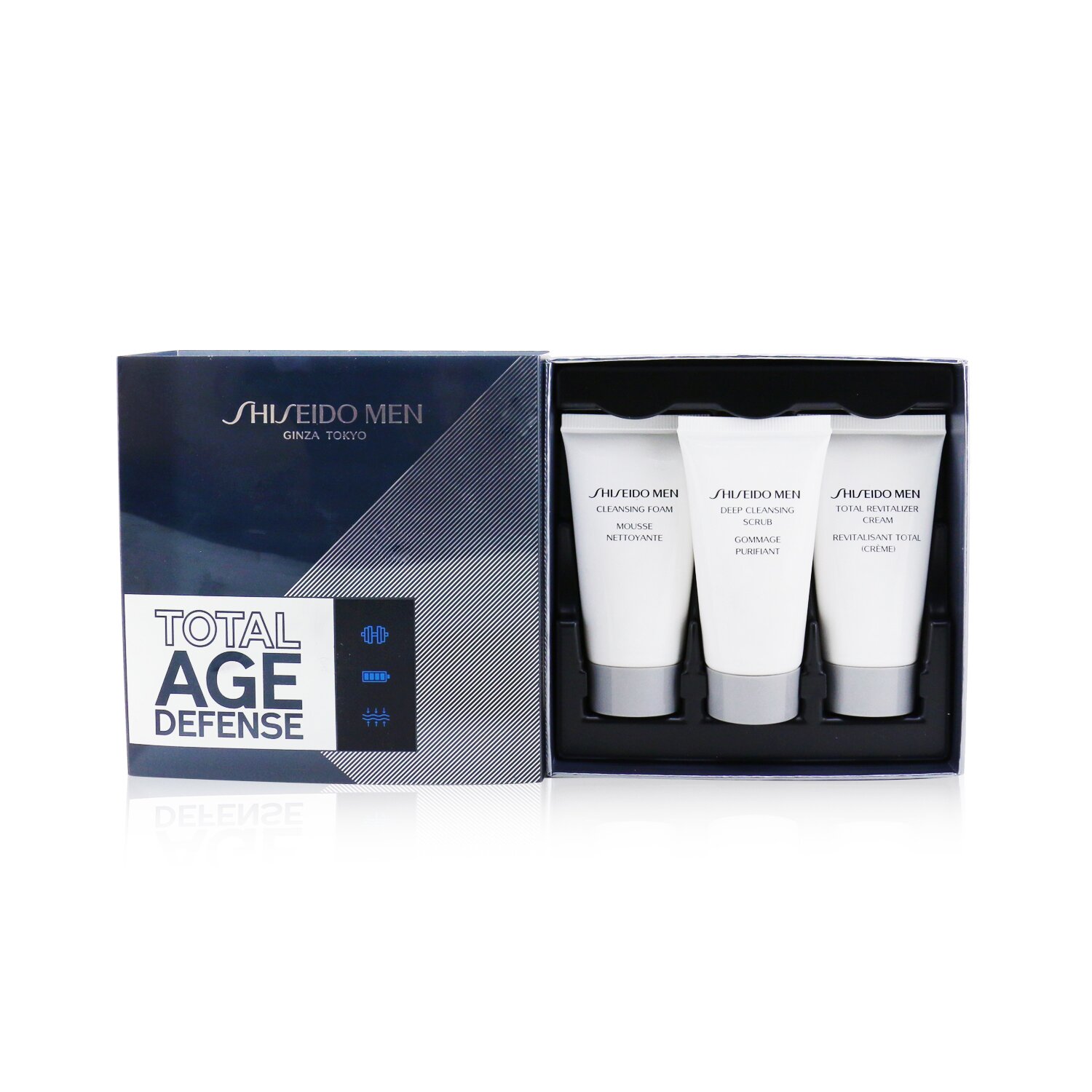 Shiseido Total Age Defense 3-Pieces Set: Cleansing Foam 30ml + Cleansing Scrub 30ml + Revitalizer Cream 30ml 3pcs