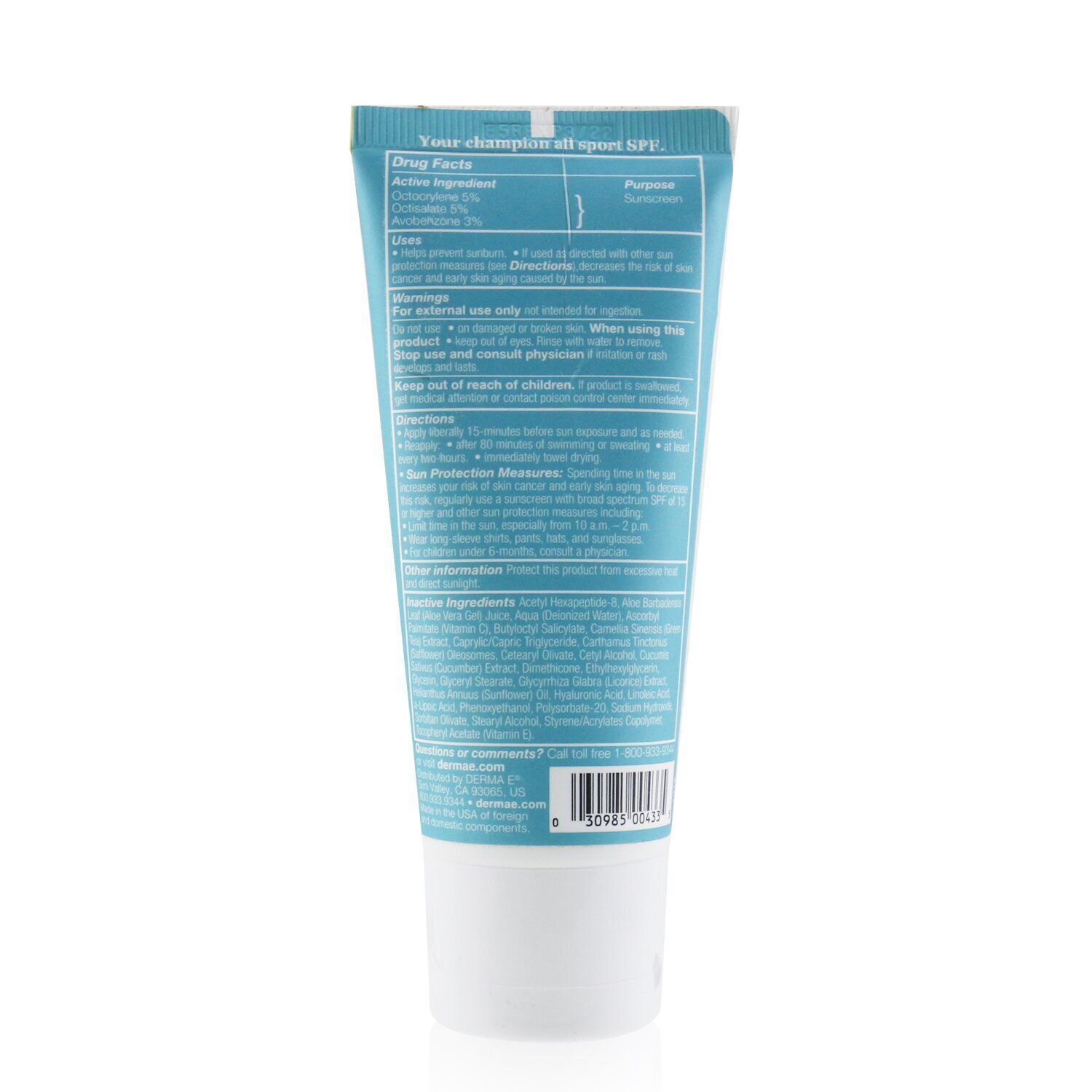 Derma E All Sport Performance Bloqueador Solar SPF 30 59ml/2oz