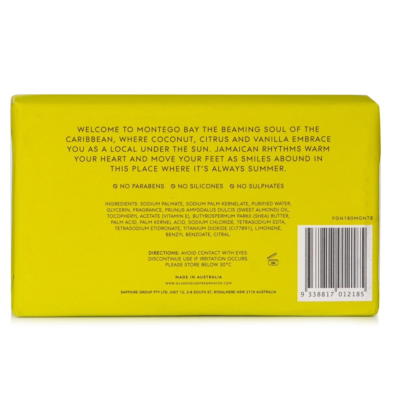 Glasshouse Body Bar - Montego Bay Rhythm (Coconut & Lime) 180g/6.3oz