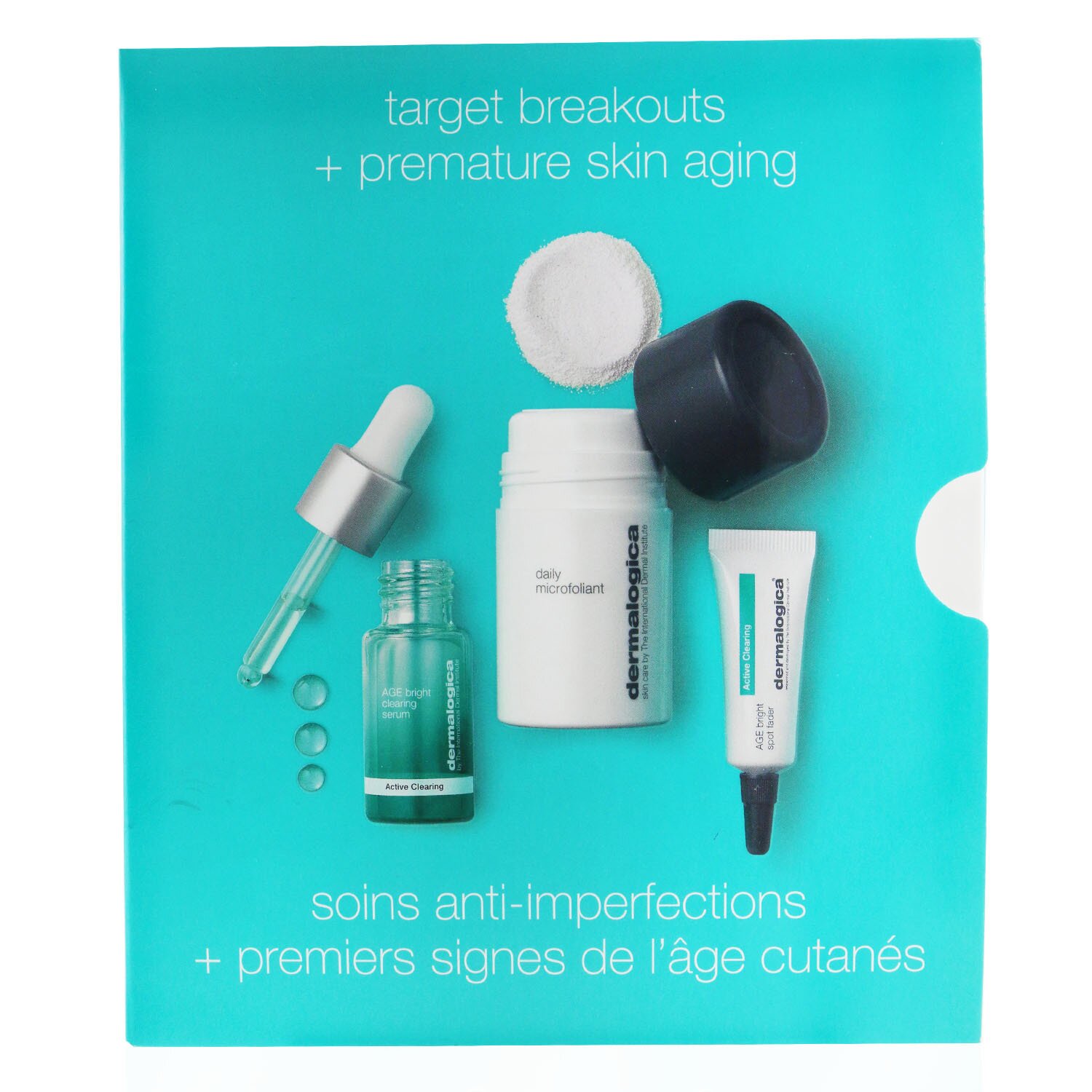Dermalogica Kit Clear & Brighten: Microfoliante Diario 13g + Age Bright Suero Limpiador 10ml + Age Bright Desvanecedor de Manchas 6ml 3pcs
