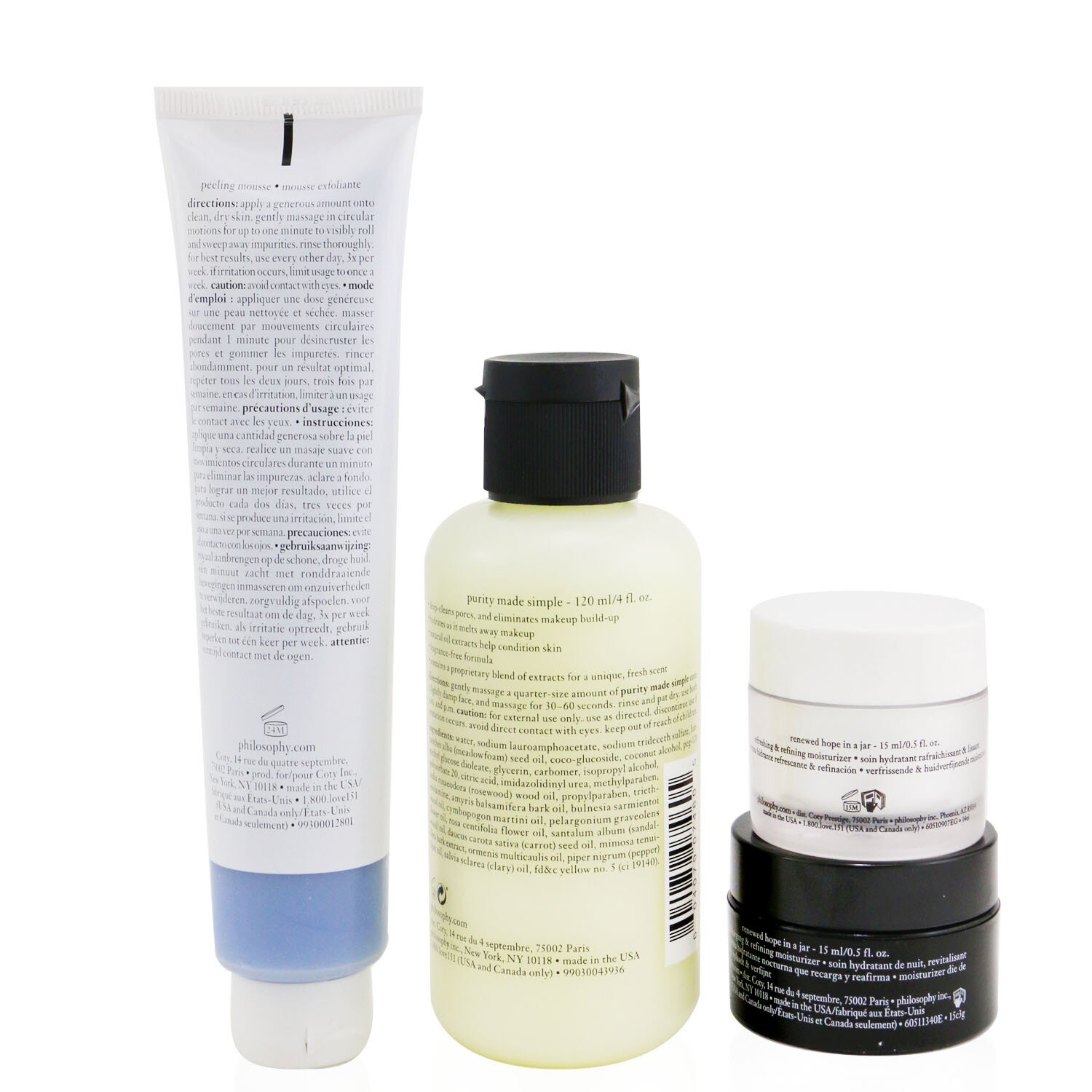 Philosophy Renewed & Grateful 4-Pieces Gift Set: One-Step Facial Cleanser 120ml + Peeling Mousse 75ml + Overnight Moisturizer 15ml + Moisturizer 15ml 4pcs